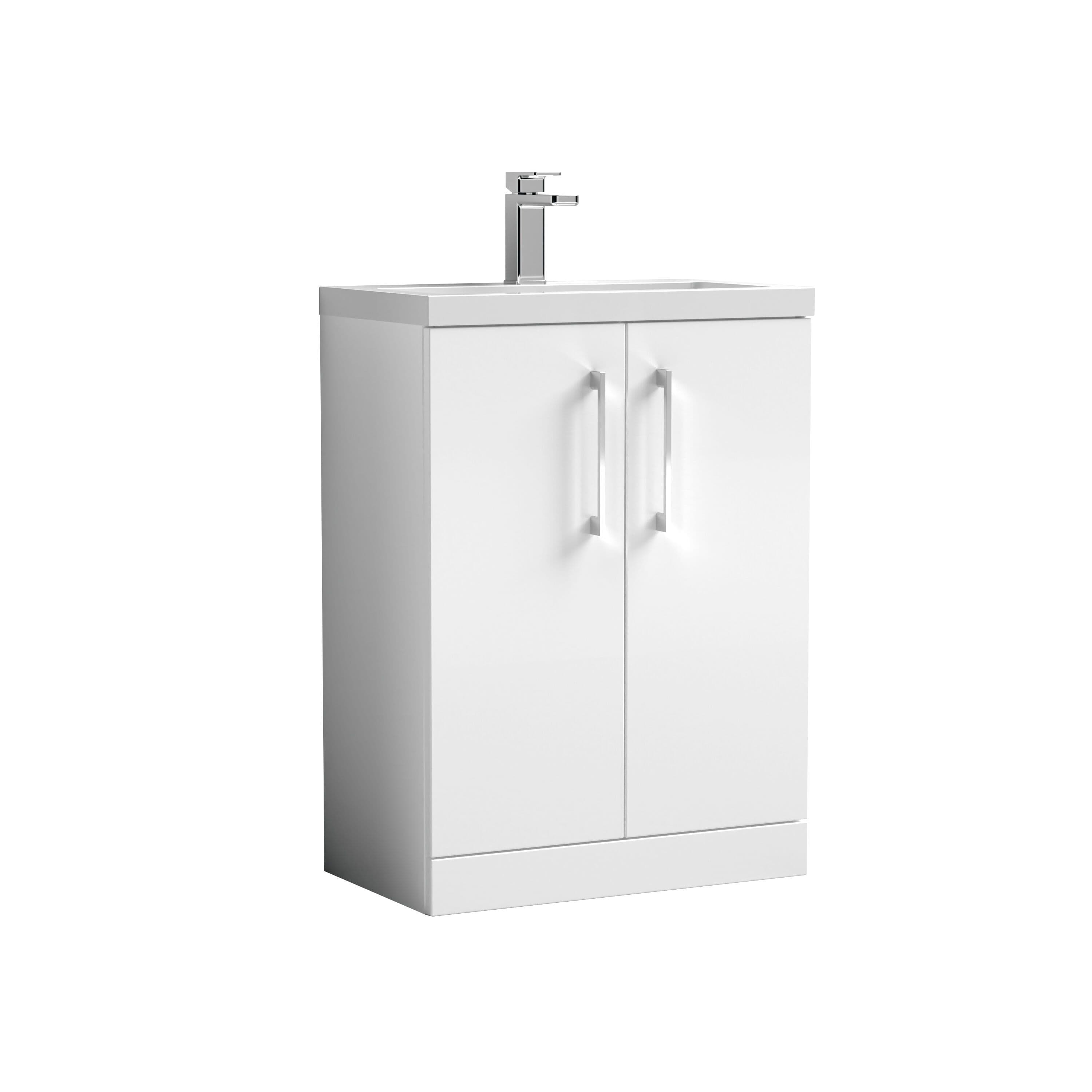 Compact Floor Standing 2 Door Vanity Unit Polymarble Basin 600mm