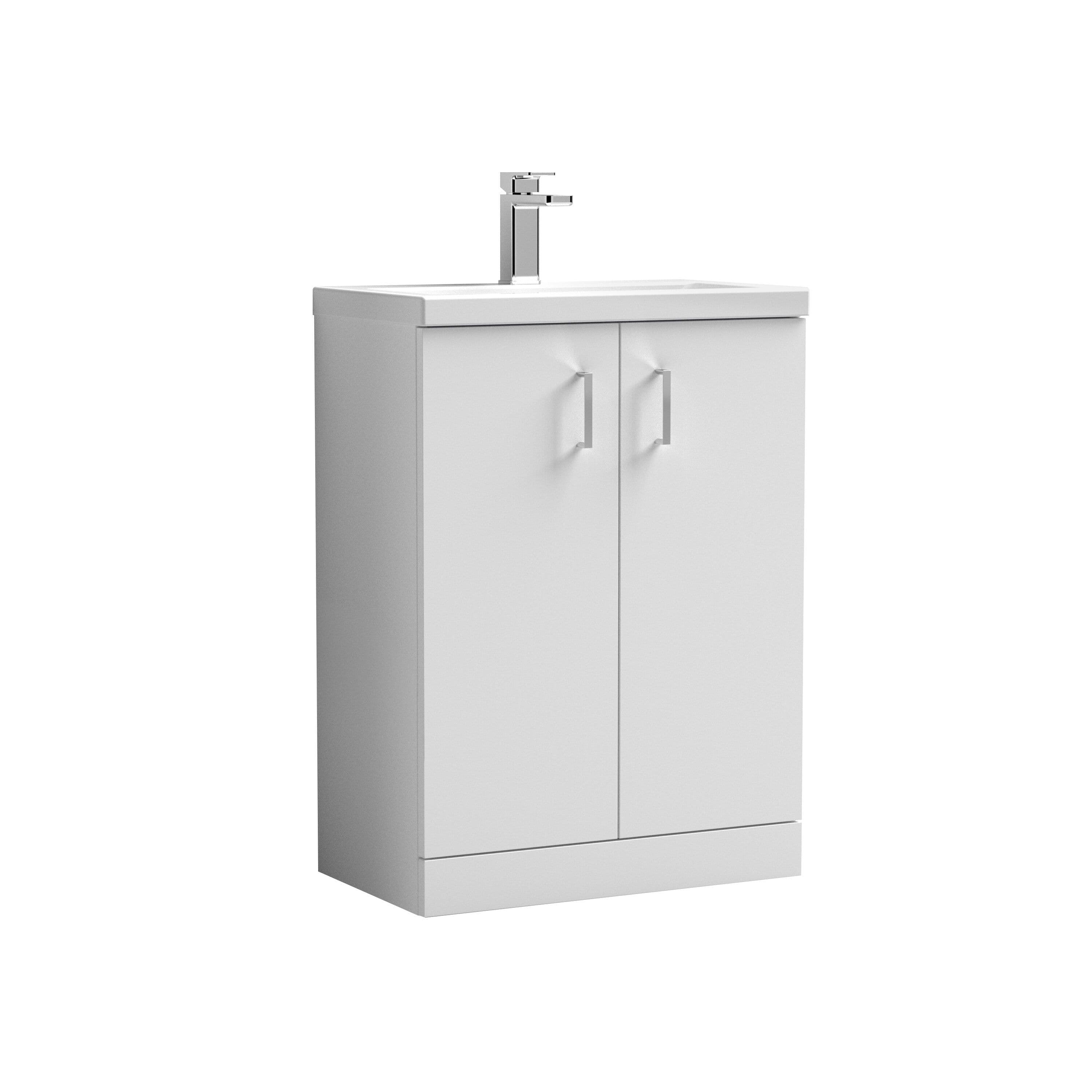 Compact Floor Standing 2 Door Vanity Unit Ceramic Basin 600mm