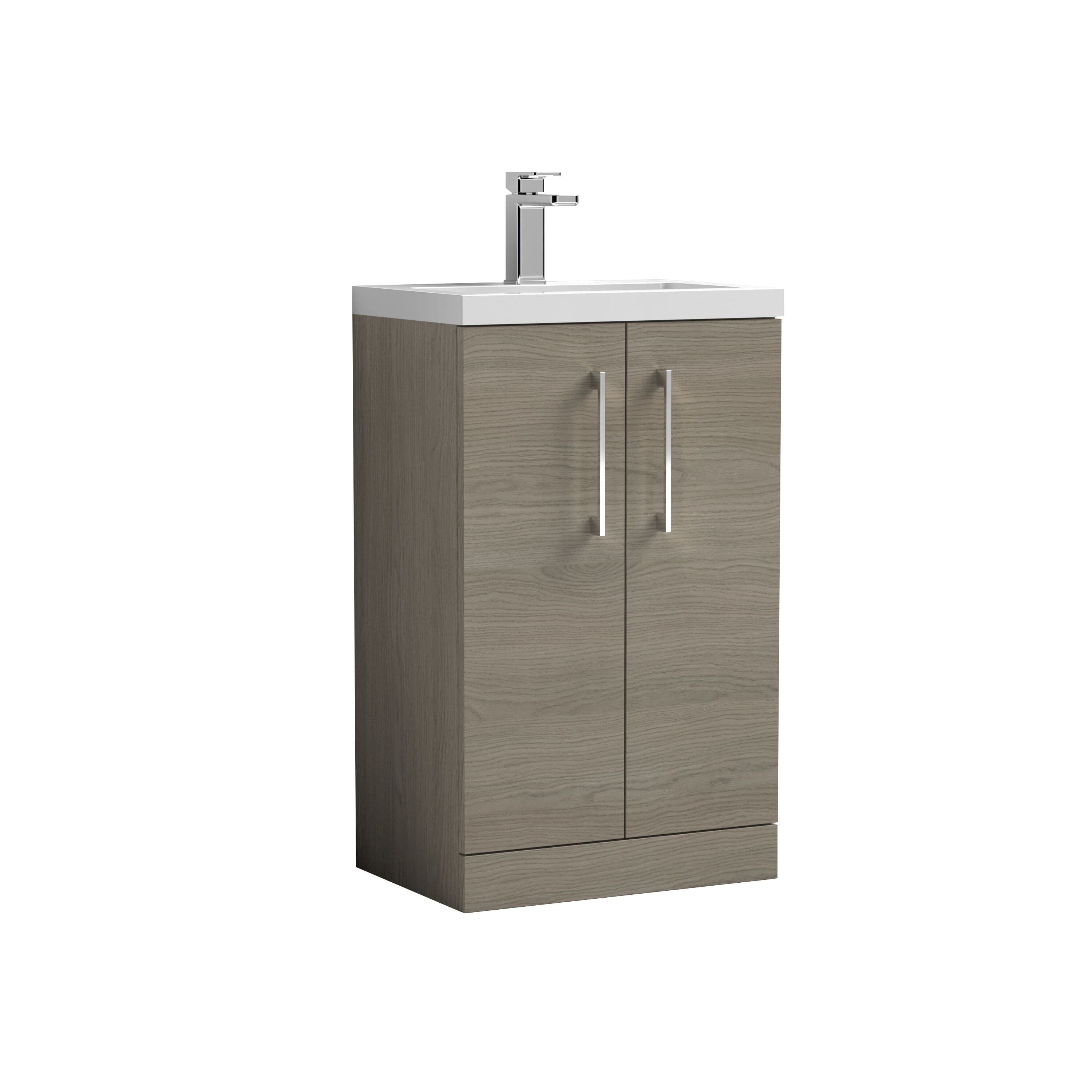 Compact Floor Standing 2 Door Vanity Polymarble Basin 500mm Solace Oak