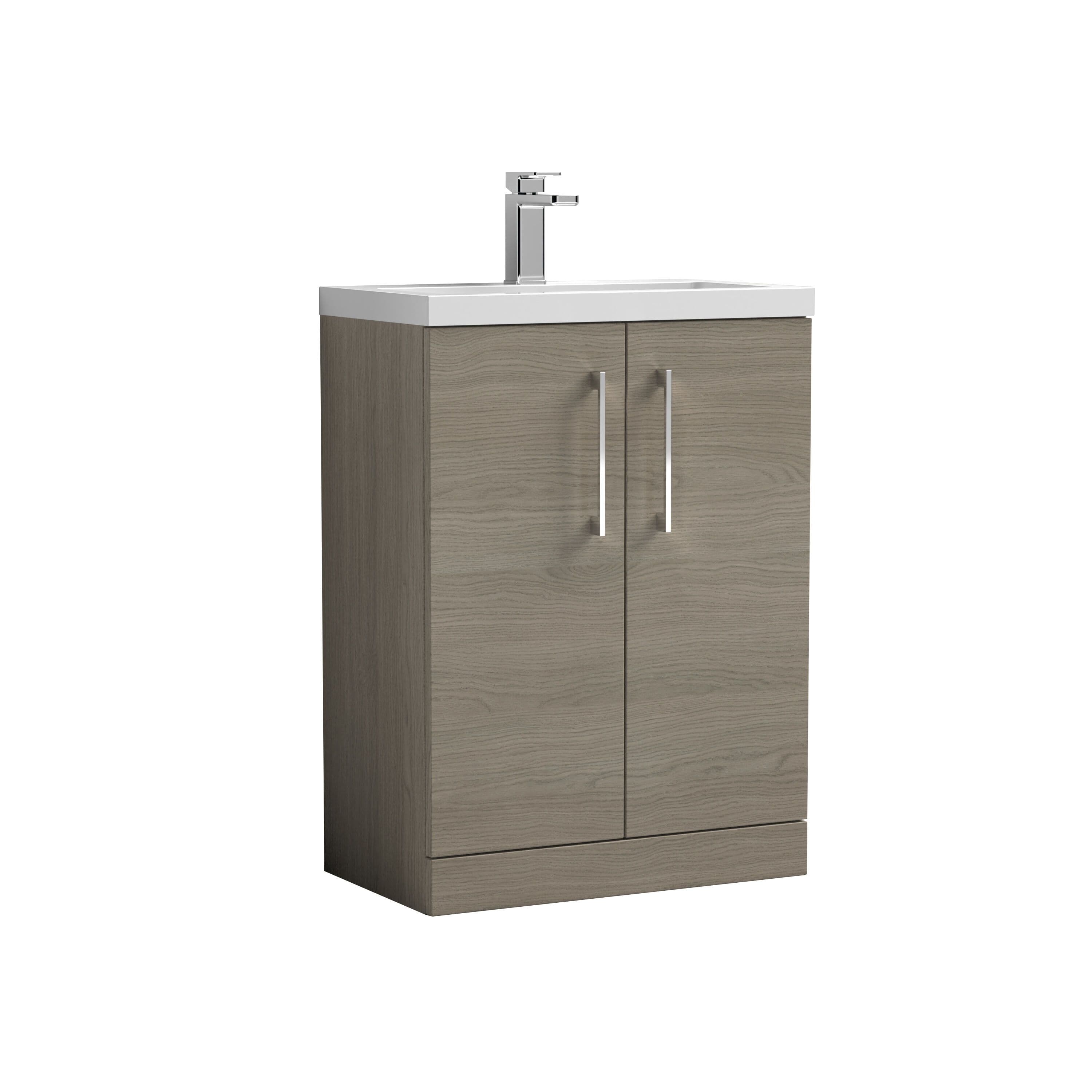Compact Floor Standing 2 Door Vanity Polymarble Basin 600mm Solace Oak