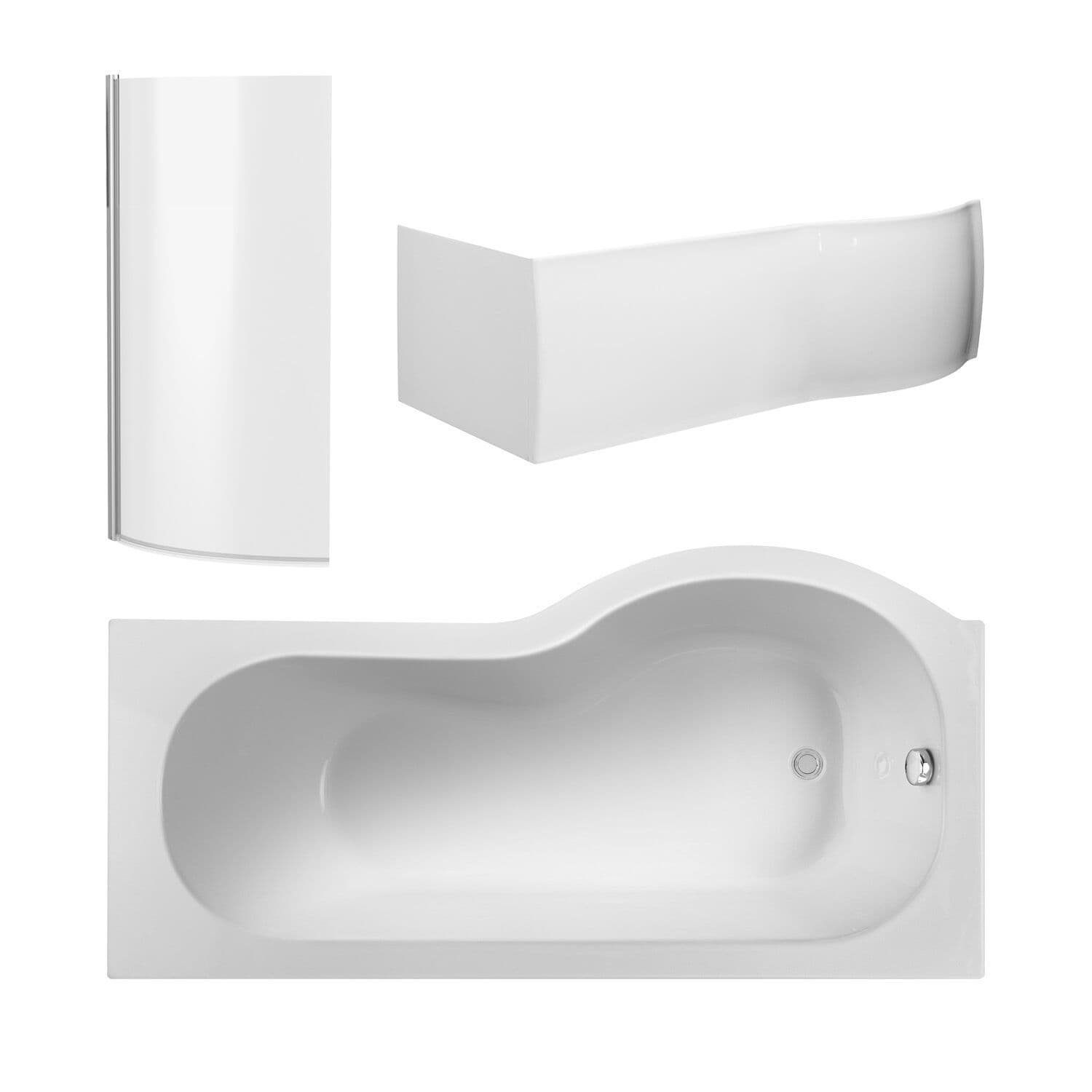 Left Hand Bath Curved 6mm Safety Glass Screen Front Panel 1500mm