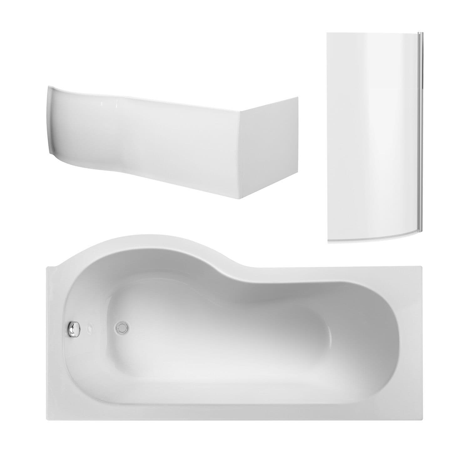 Right Hand Bath Curved 6mm Safety Glass Screen Front Panel 1500mm