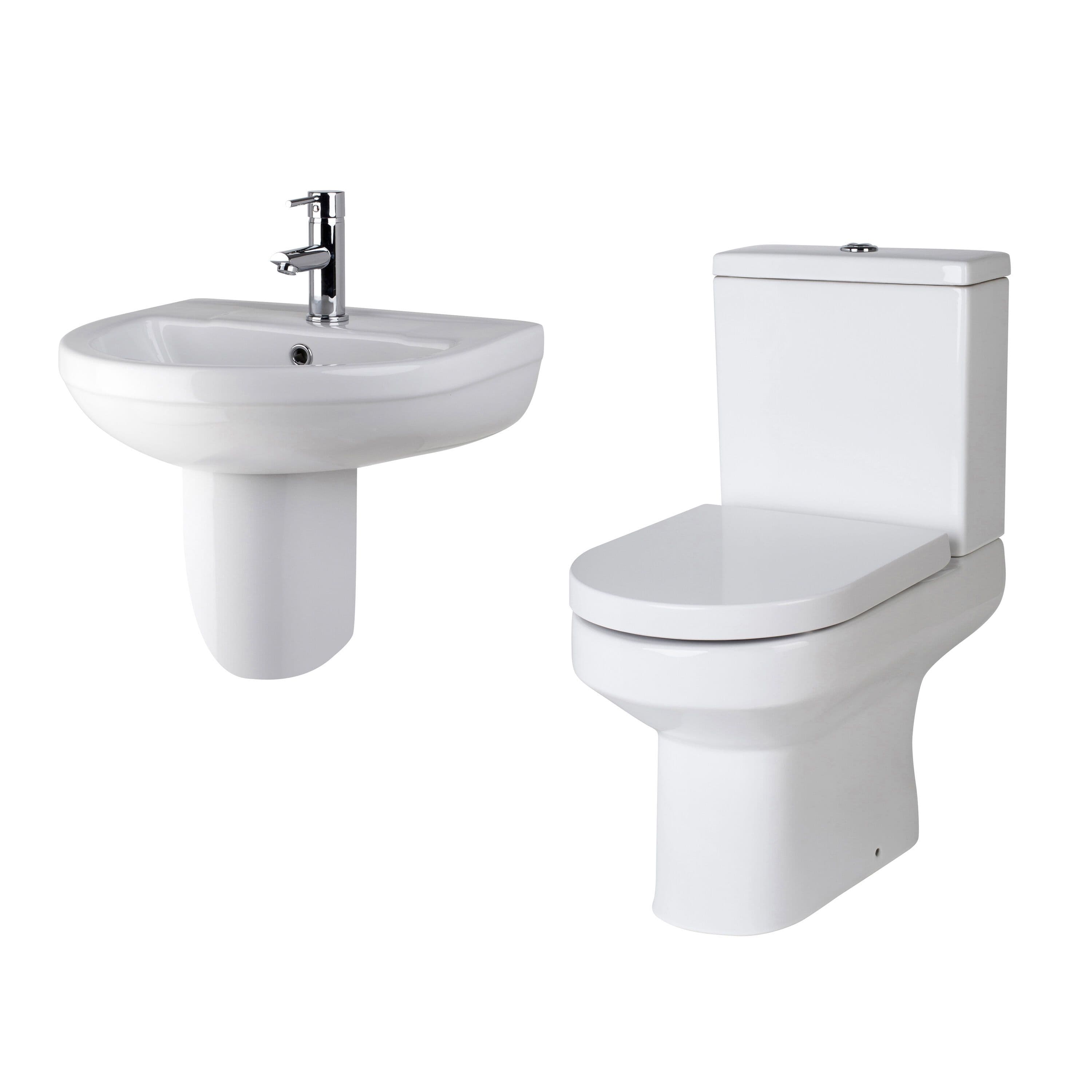 Semi Flush to Wall Toilet Pan Cistern Seat Basin Semi Pedestal