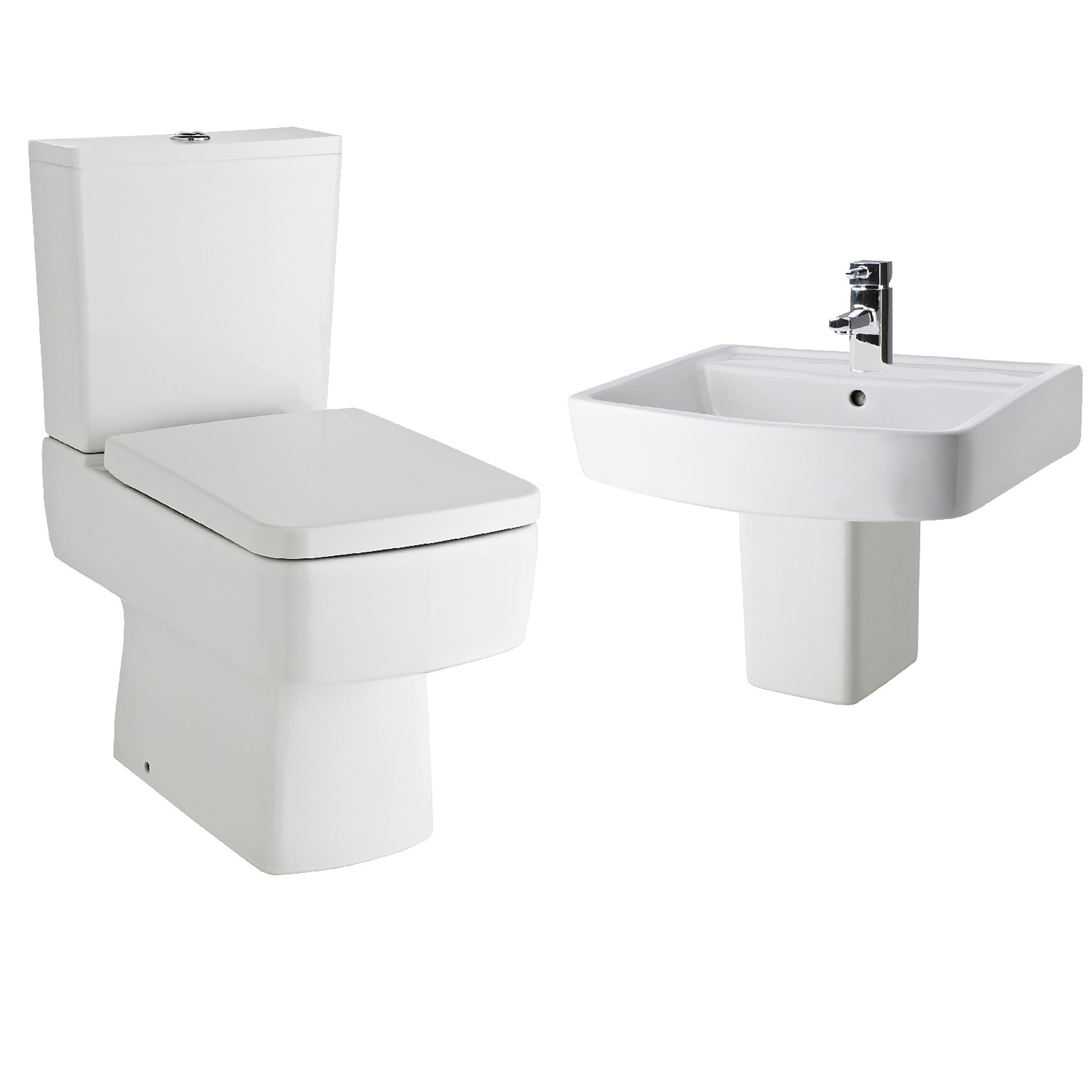 Compact Semi Flush to Wall Toilet Cistern Seat Basin Semi Pedestal