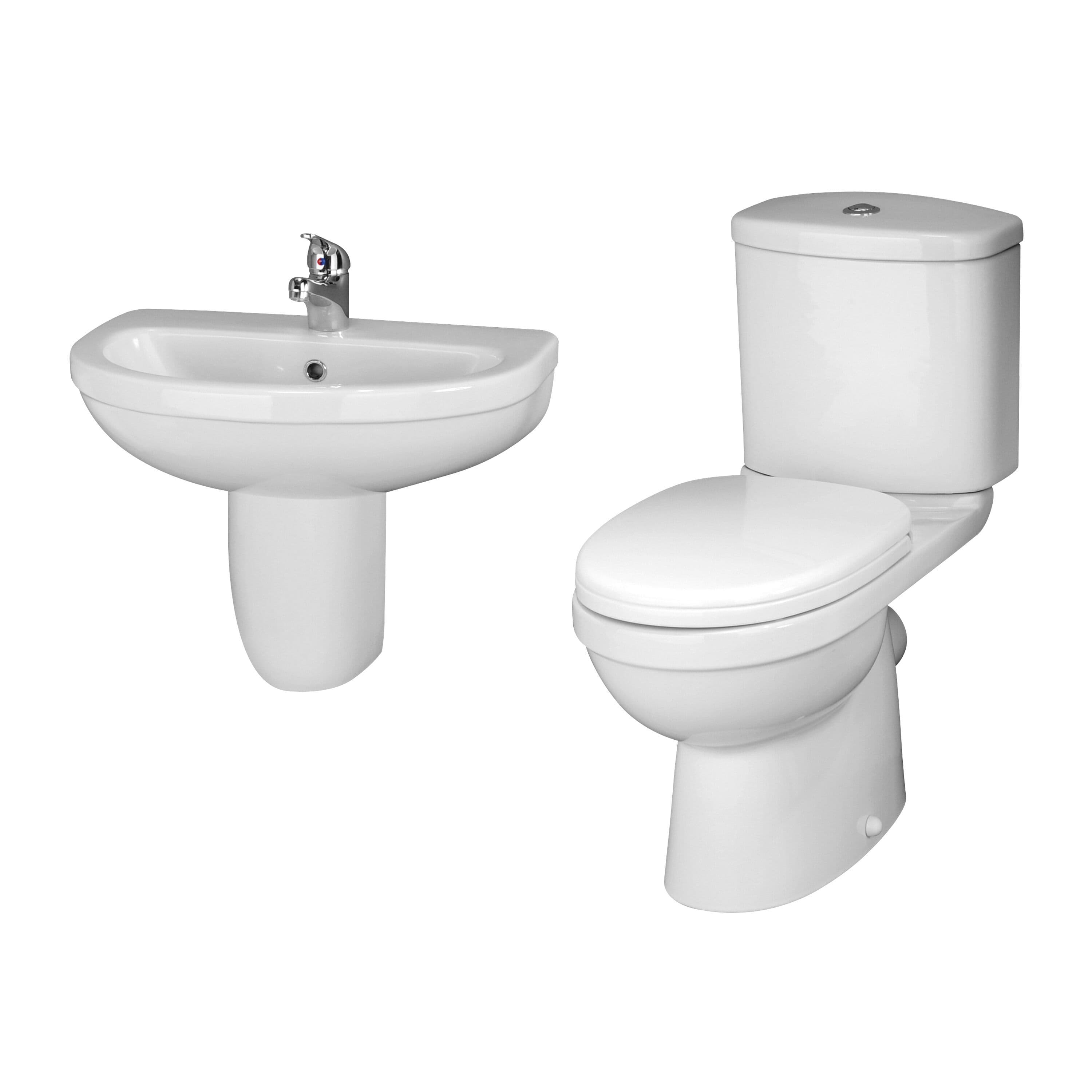 Toilet Pan Cistern Seat 550mm 1 Tap Hole Basin Semi Pedestal