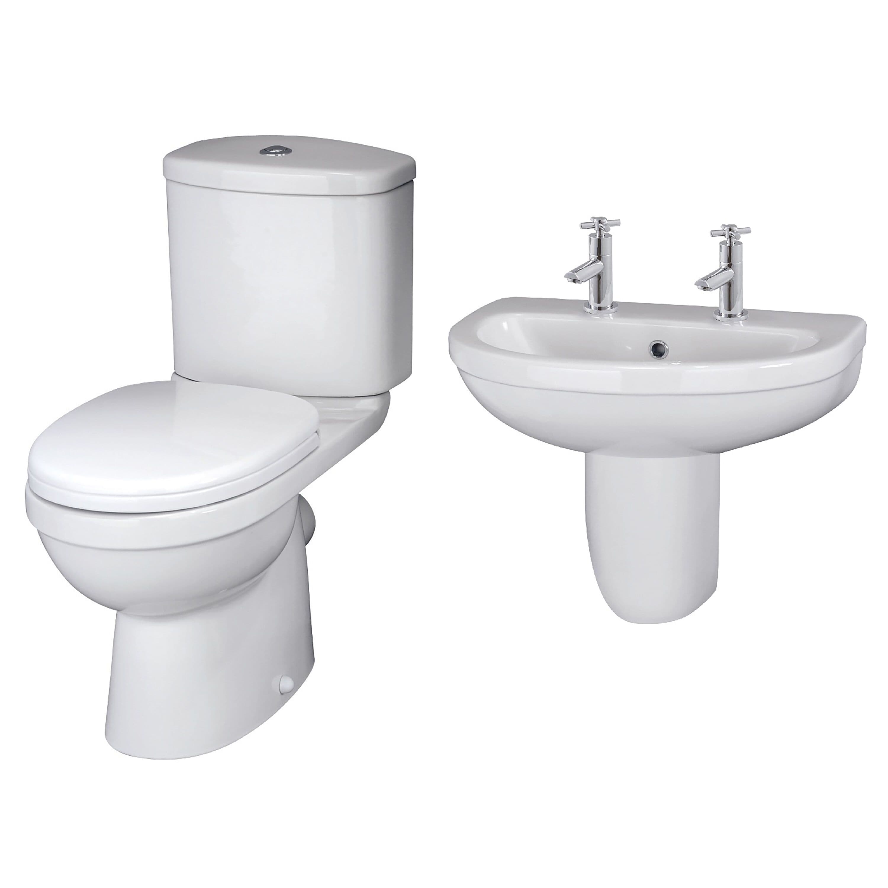 Toilet Pan Cistern Seat 550mm 2 Tap Hole Basin Semi Pedestal