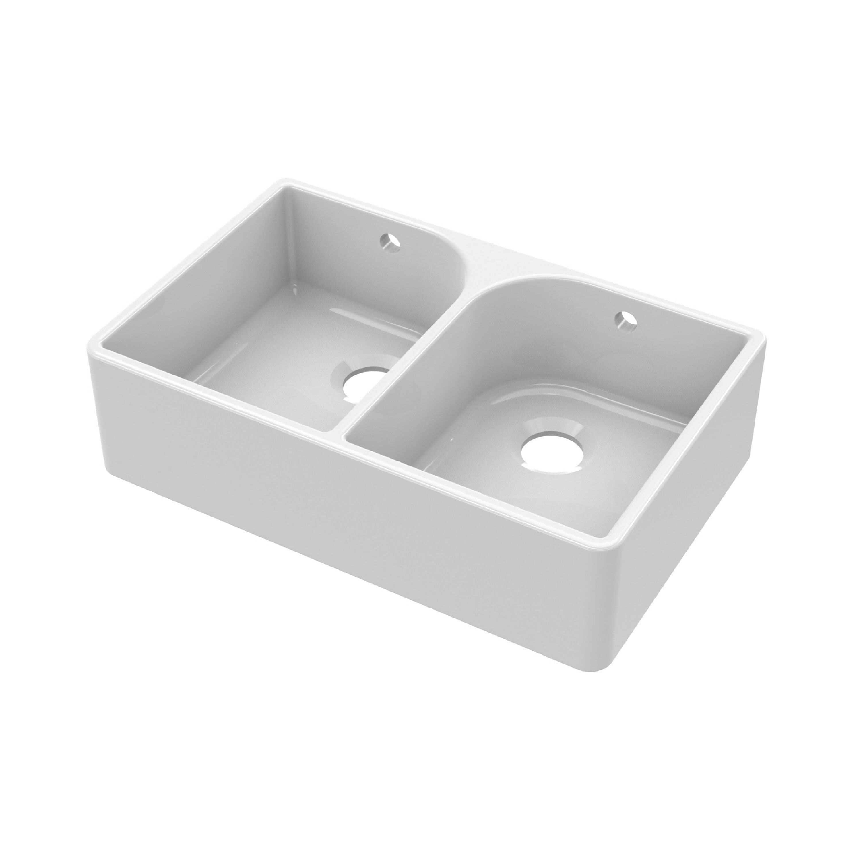 Double Bowl Full Weir Butler Sink Overflow No Tap Hole 795mm