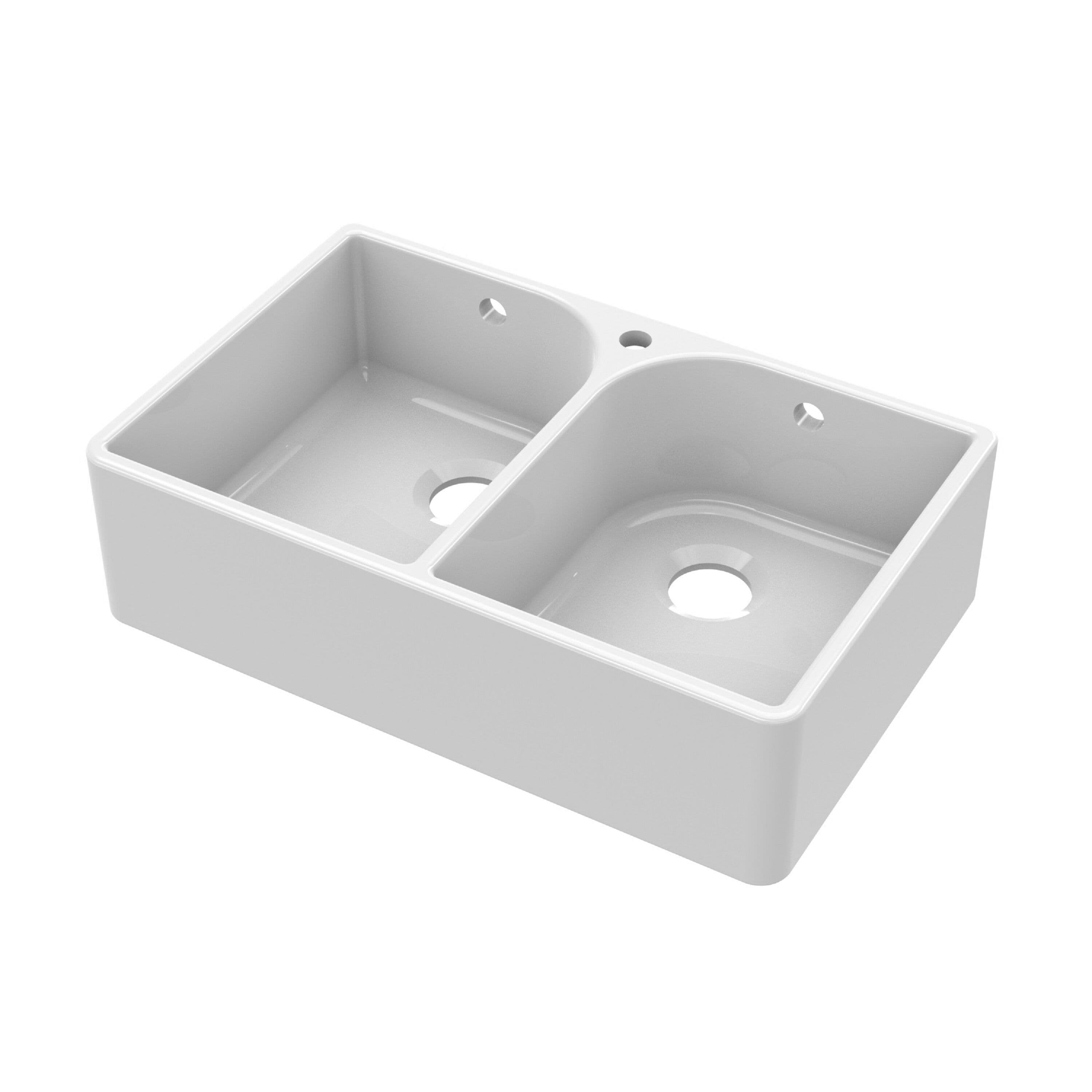 Fireclay Double Bowl Full Weir Butler Sink Overflow Tap Hole 795mm