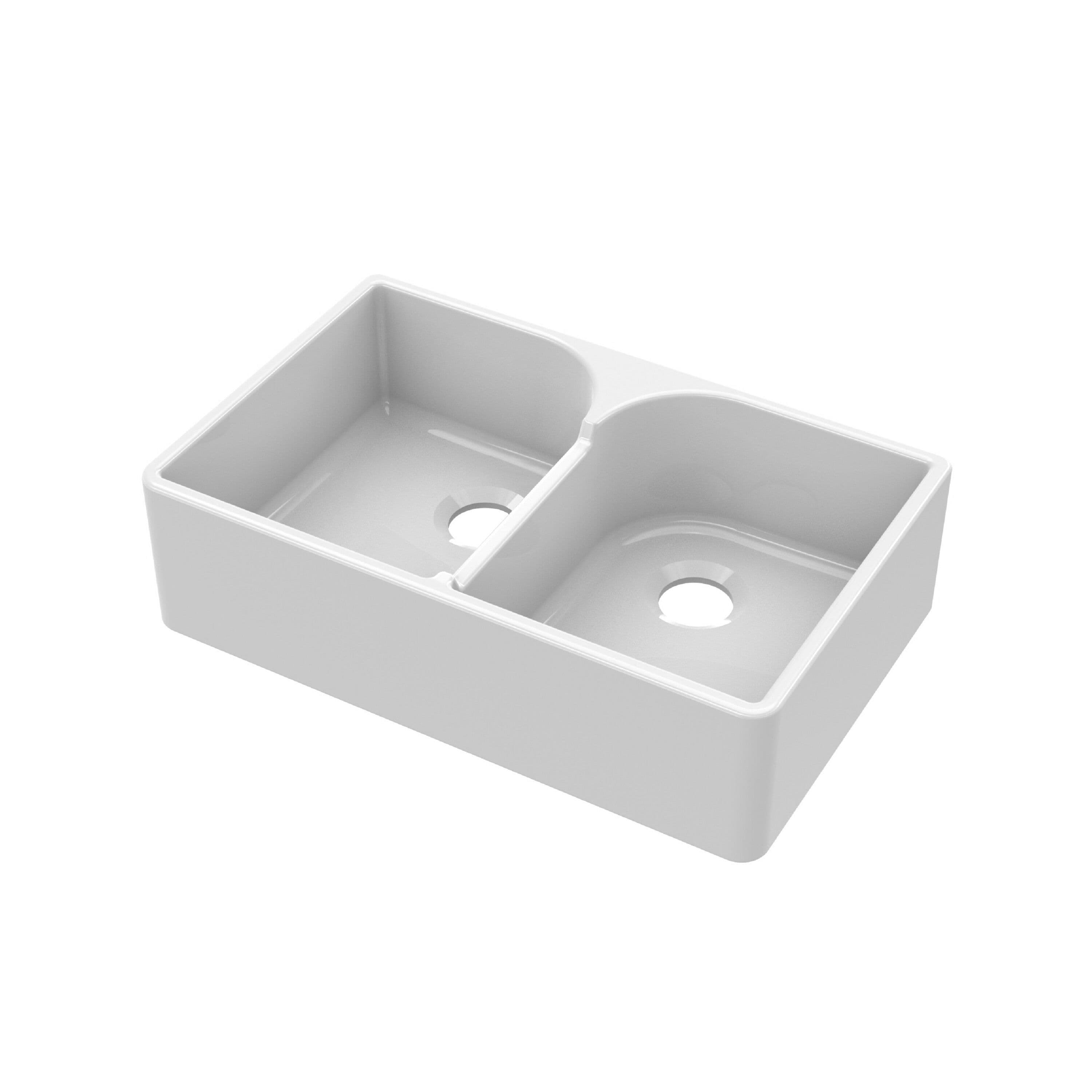 Double Bowl Stepped Weir Butler Sink No Overflow No Tap Hole 795mm