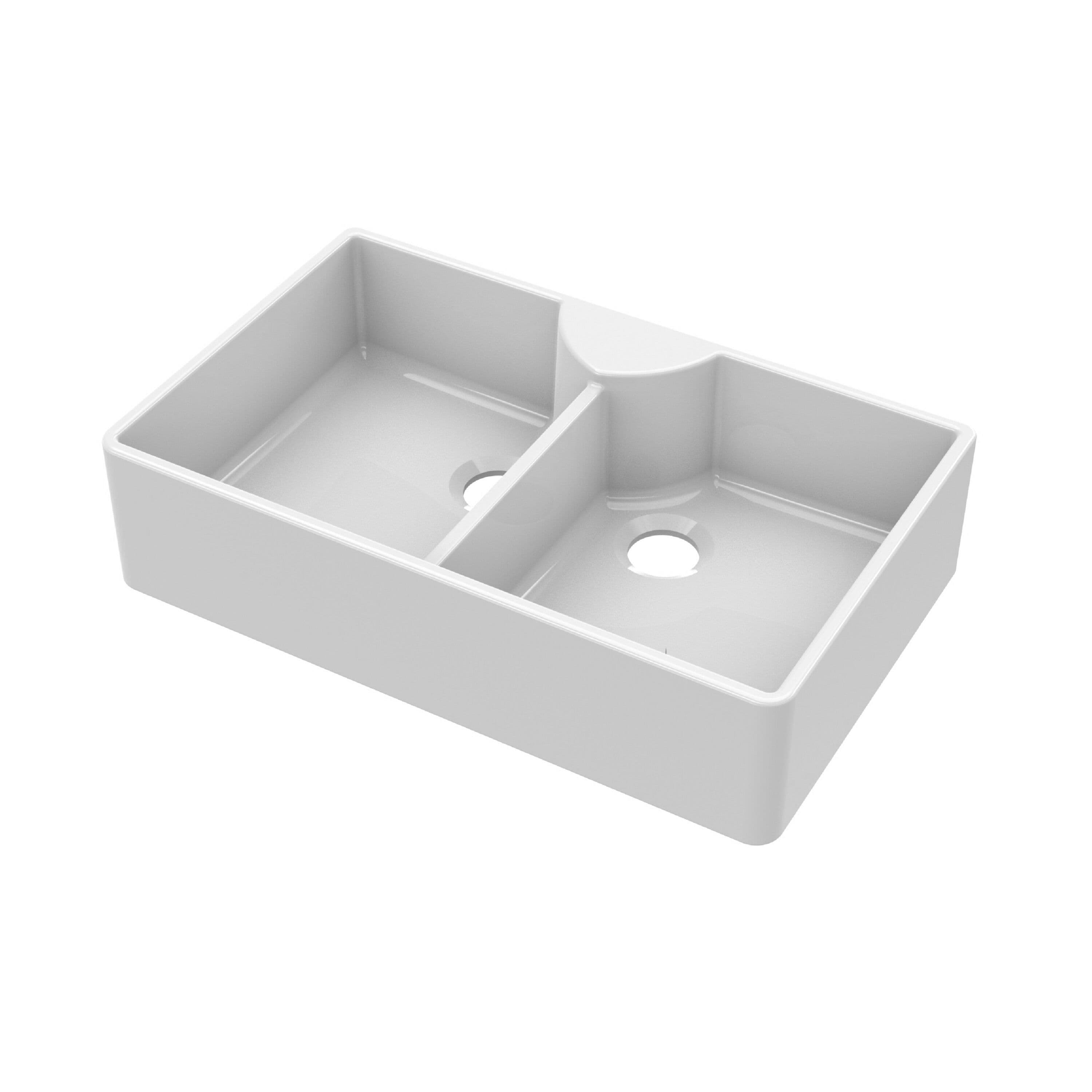2 Bowl Stepped Weir Butler Sink Tap Ledge No Overflow Tap Hole 895mm