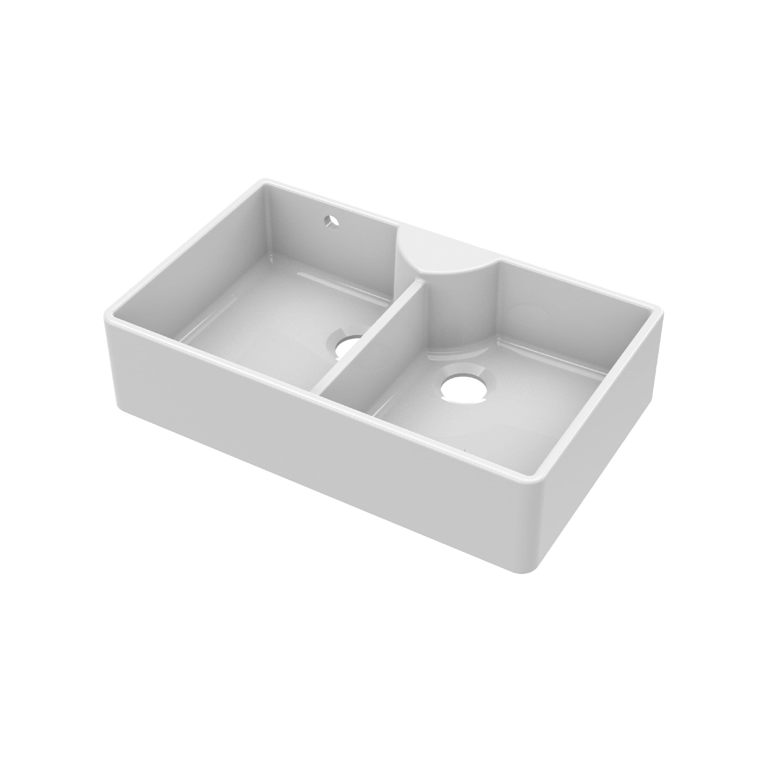 Fireclay 2 Bowl Stepped Weir Butler Sink Tap Ledge Overflow 895mm