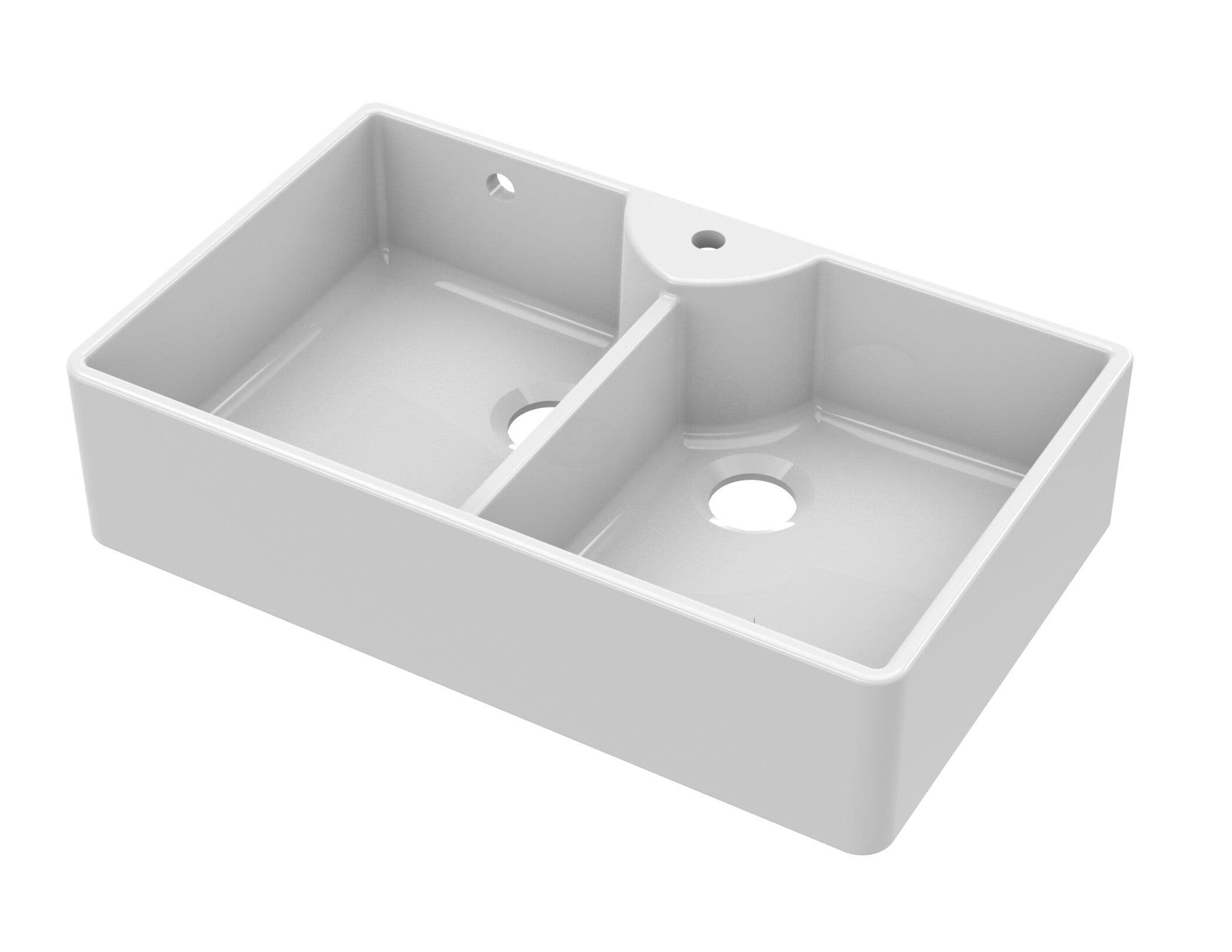 2 Bowl Stepped Weir Butler Sink Tap Ledge Overflow Tap Hole 895mm