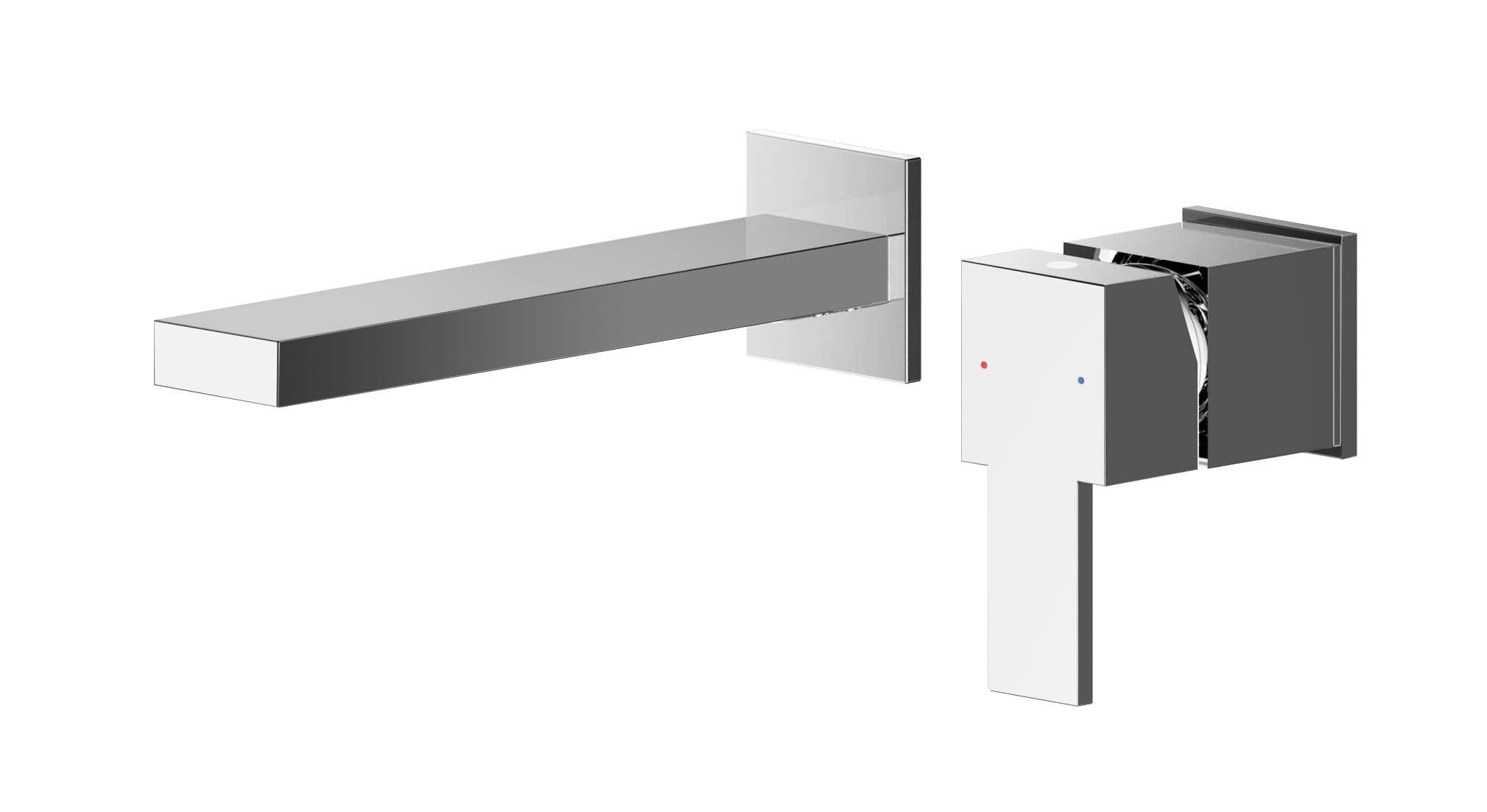 Square Wall Mount 2 Tap Hole Basin Mixer Tap Chrome