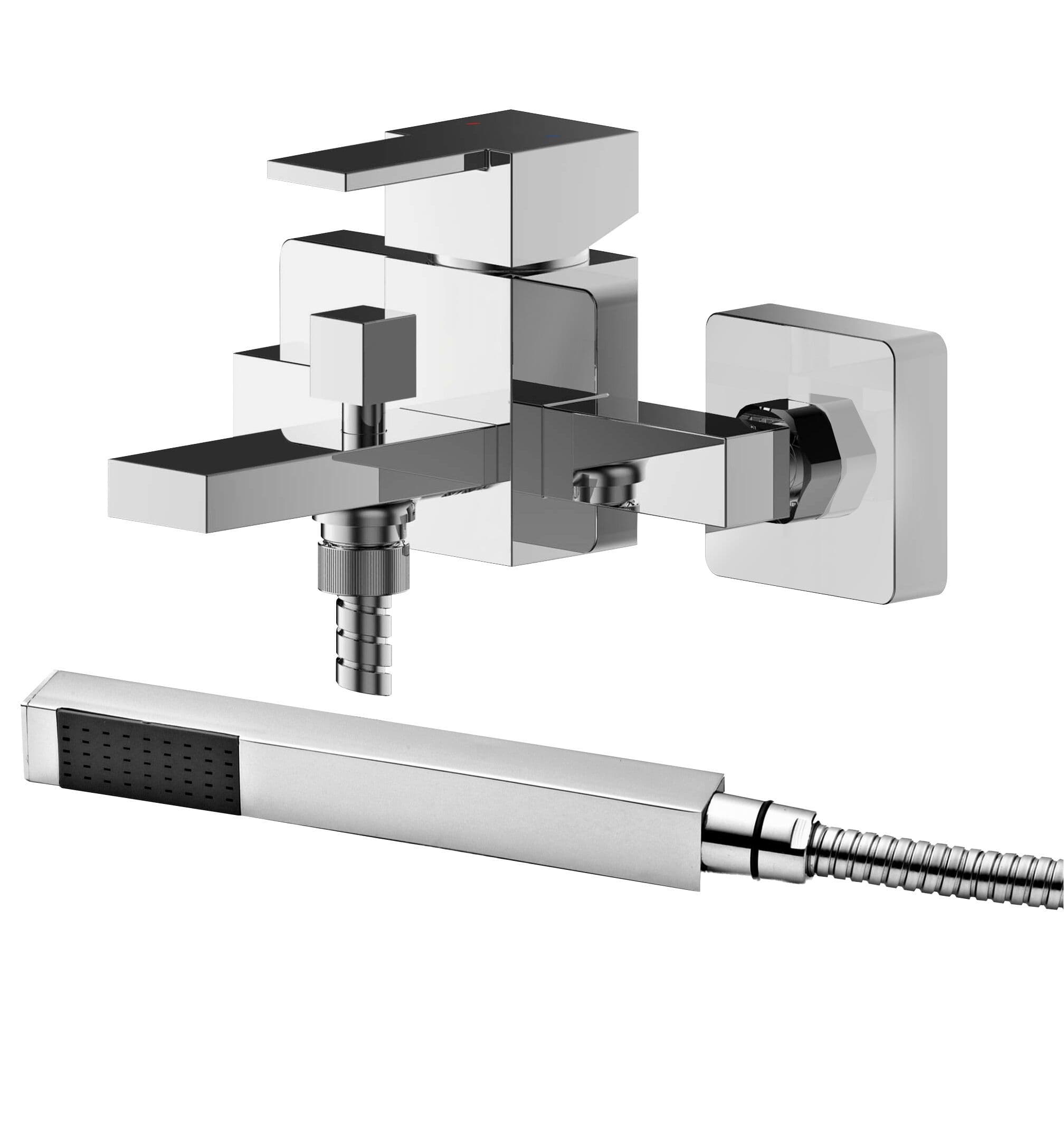 Wall Mount Square Bath Shower Mixer Tap Shower Kit Chrome