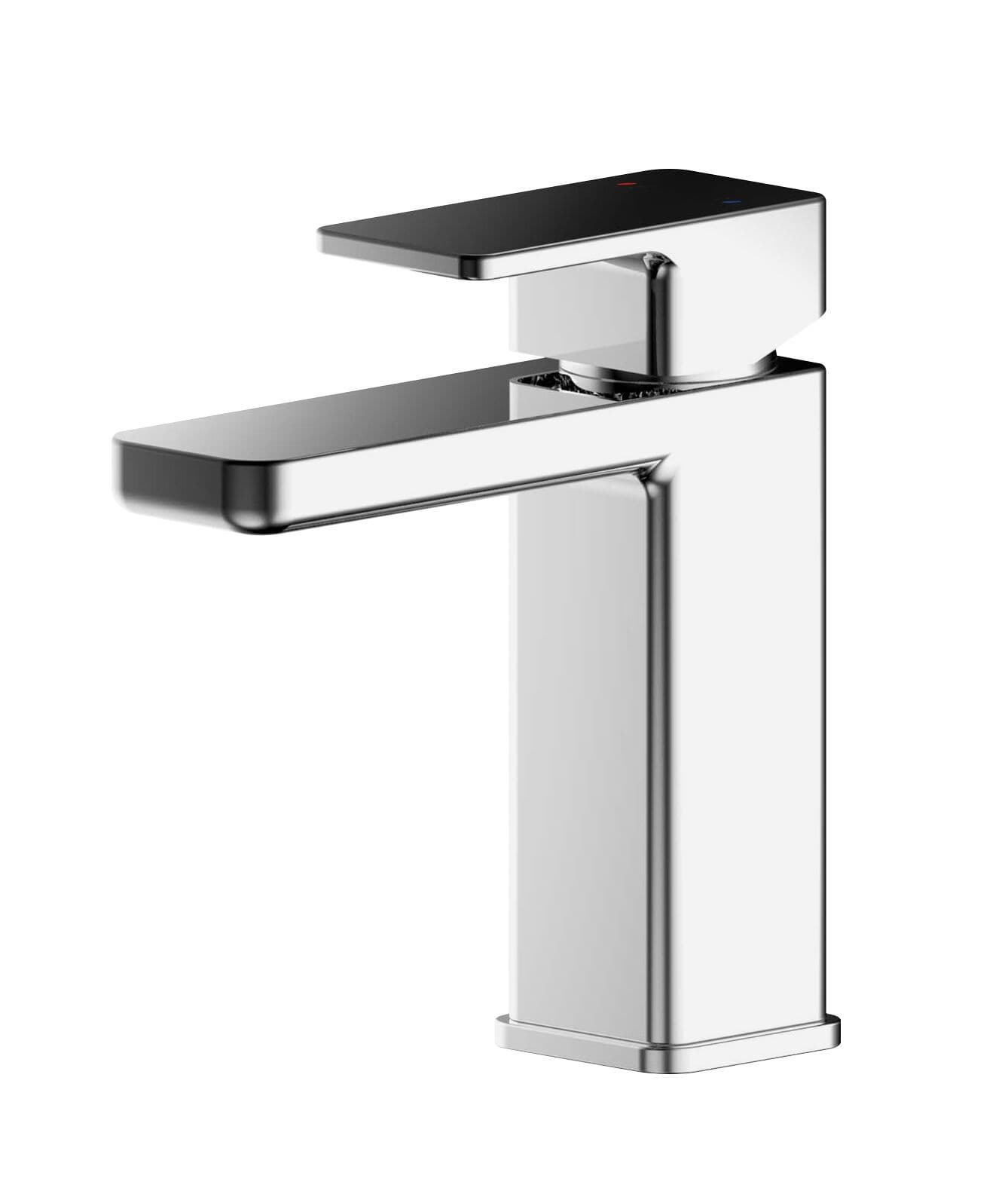 Square Mini Mono Basin Mixer Tap Push Button Waste Chrome