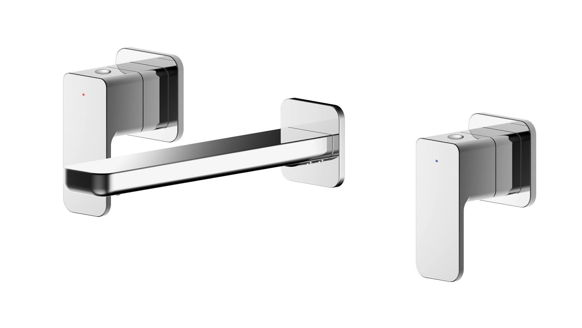 Square Wall Mount 3 Tap Hole Basin Mixer Tap Chrome