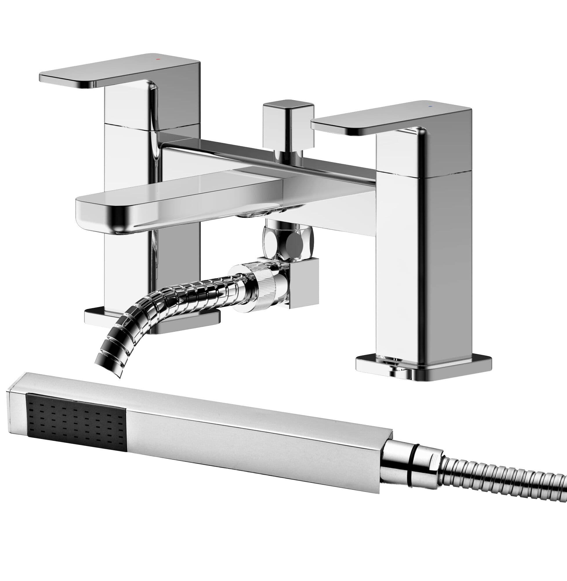 Deck Mount Square Bath Shower Mixer Tap Shower Kit Chrome