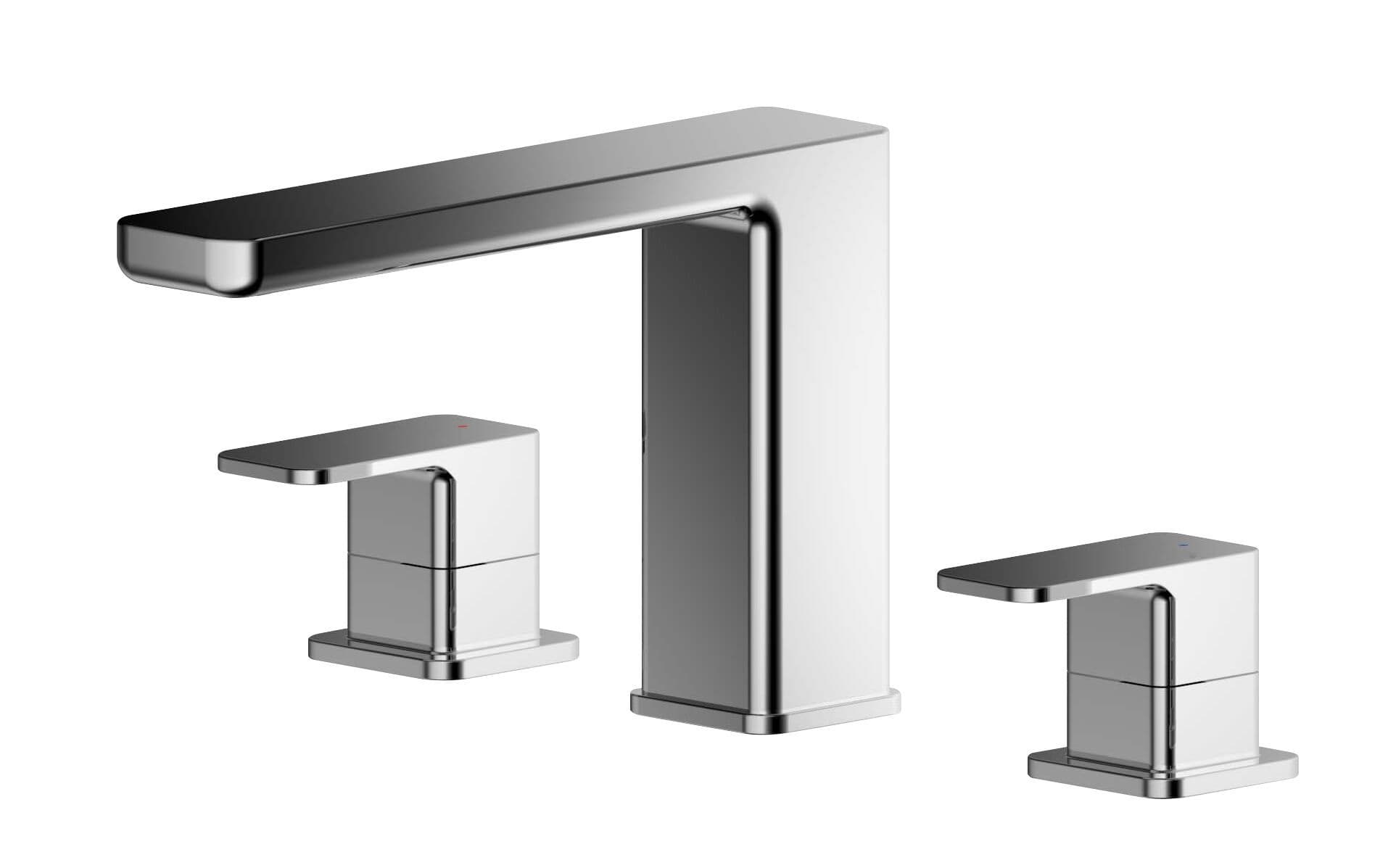 Square Deck Mounted 3 Tap Hole Bath Filler Tap Chrome