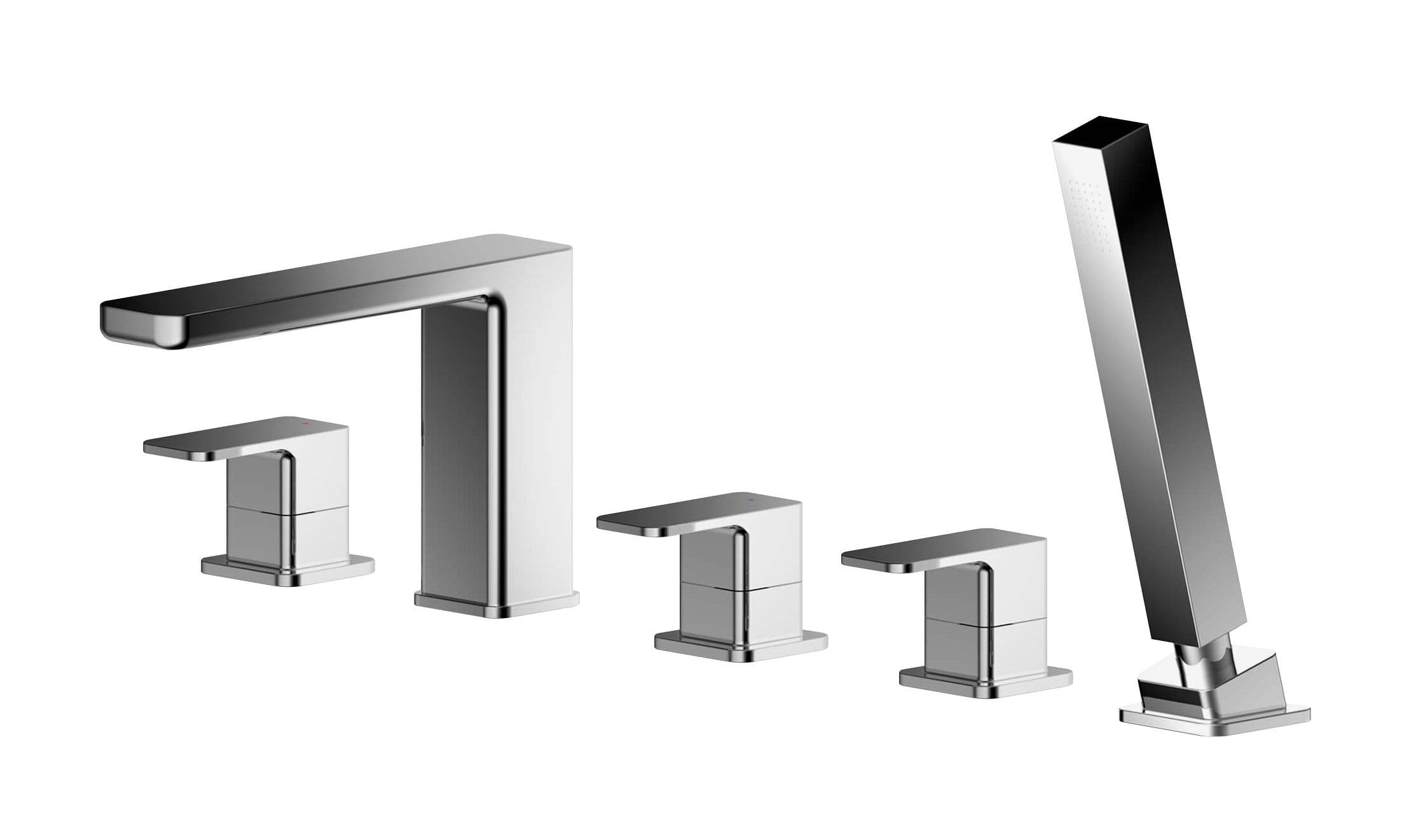 Deck Mount Square 5 Tap Hole Bath Shower Mixer Tap Shower Kit