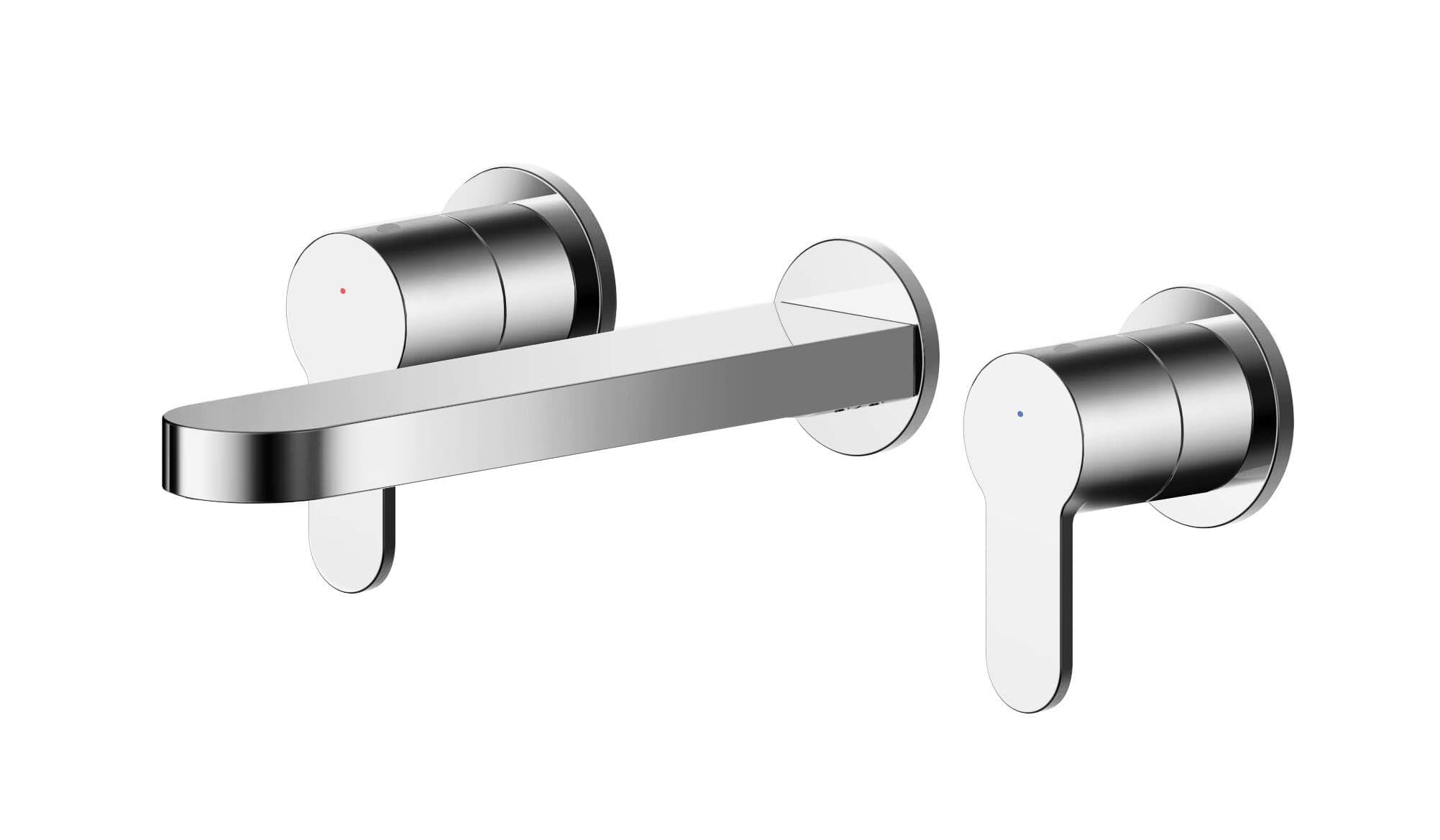 Round Wall Mount 3 Tap Hole Basin Mixer Tap Chrome