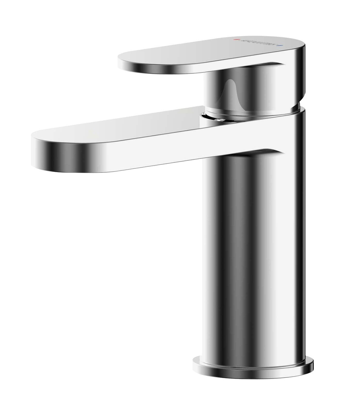 Round Mini Mono Basin Mixer Tap Push Button Waste Chrome