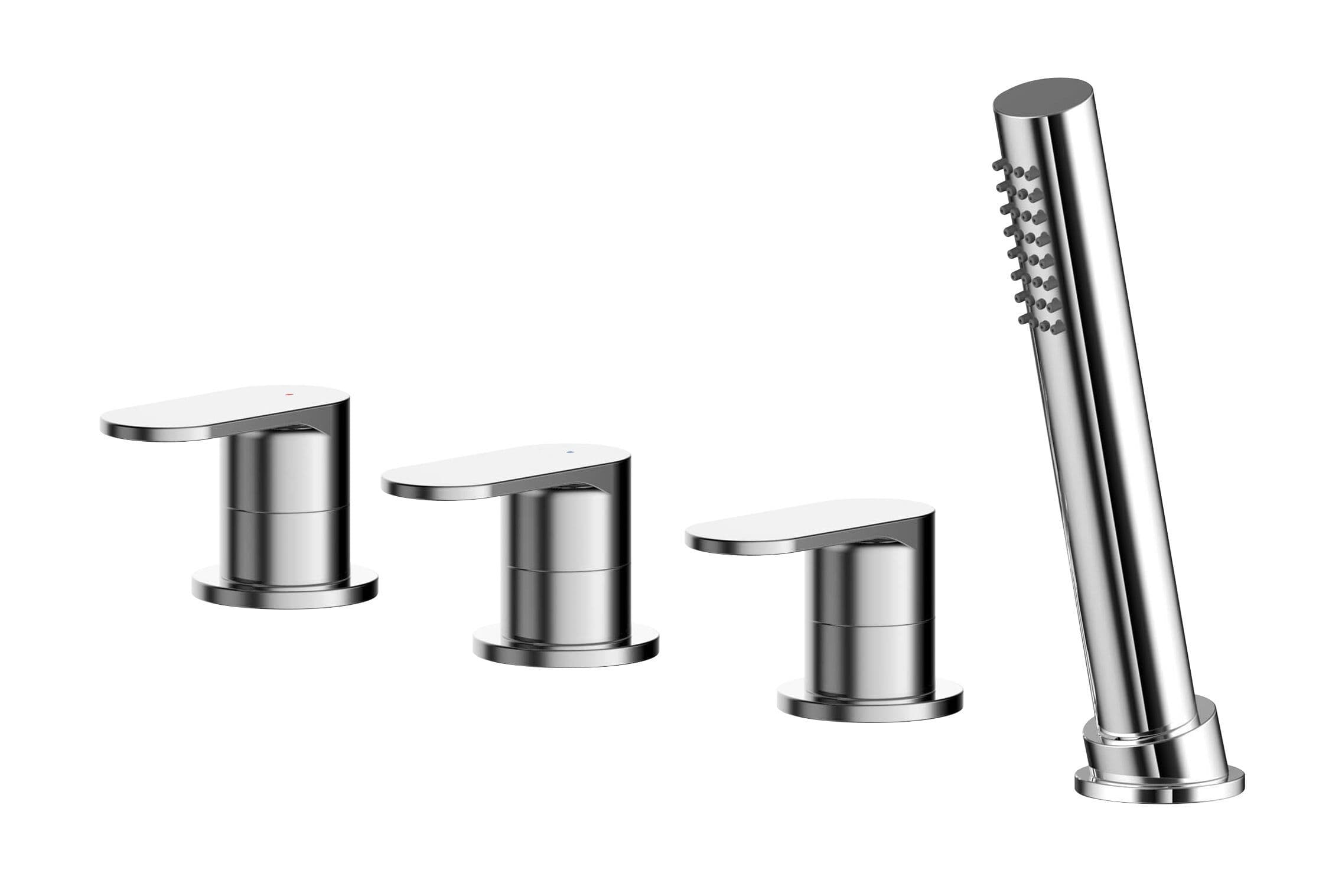 Deck Mount Round 4 Tap Hole Bath Shower Mixer Tap Kit No Spout