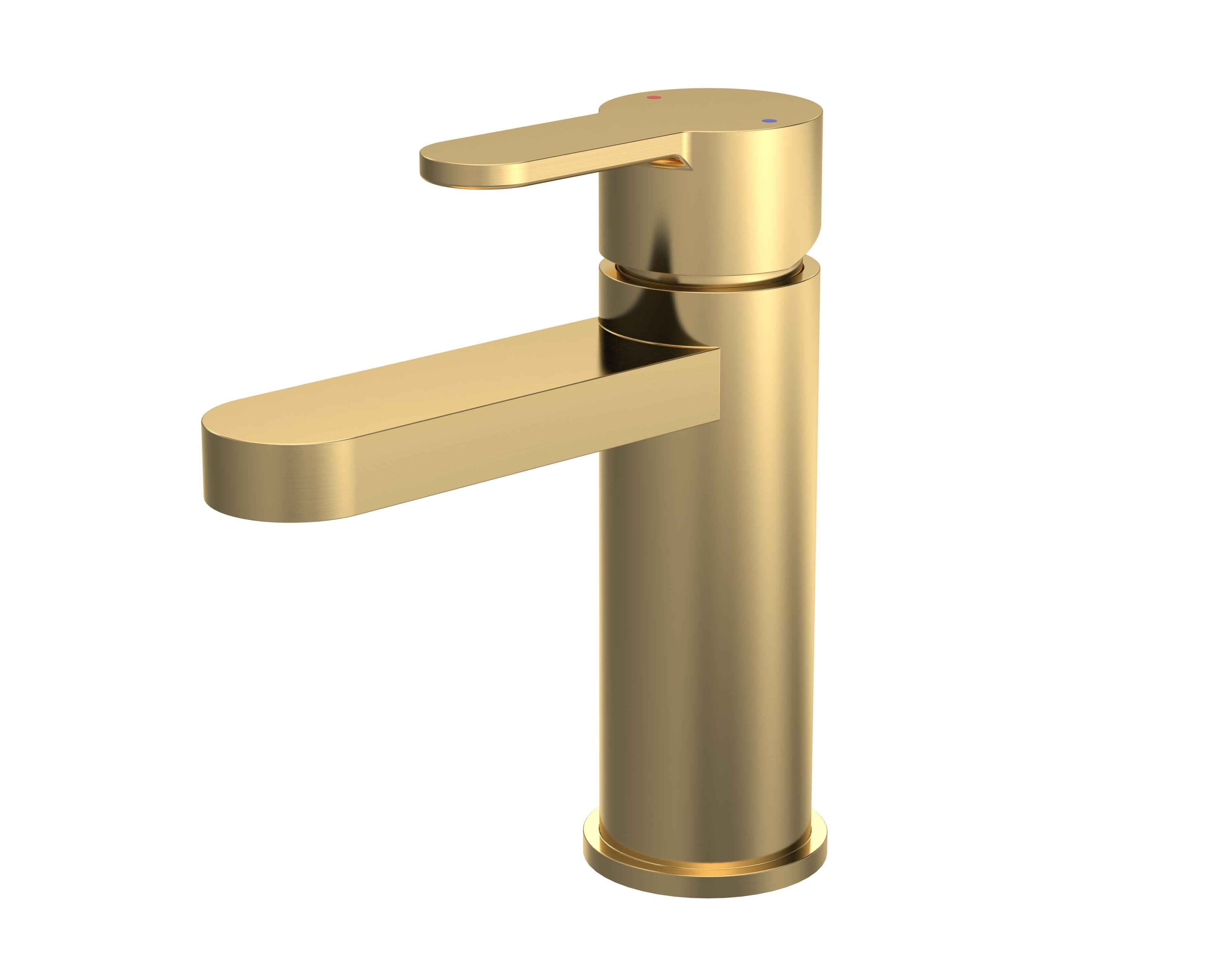 Round Mono Basin Mixer Tap Push Button Waste Brushed Brass