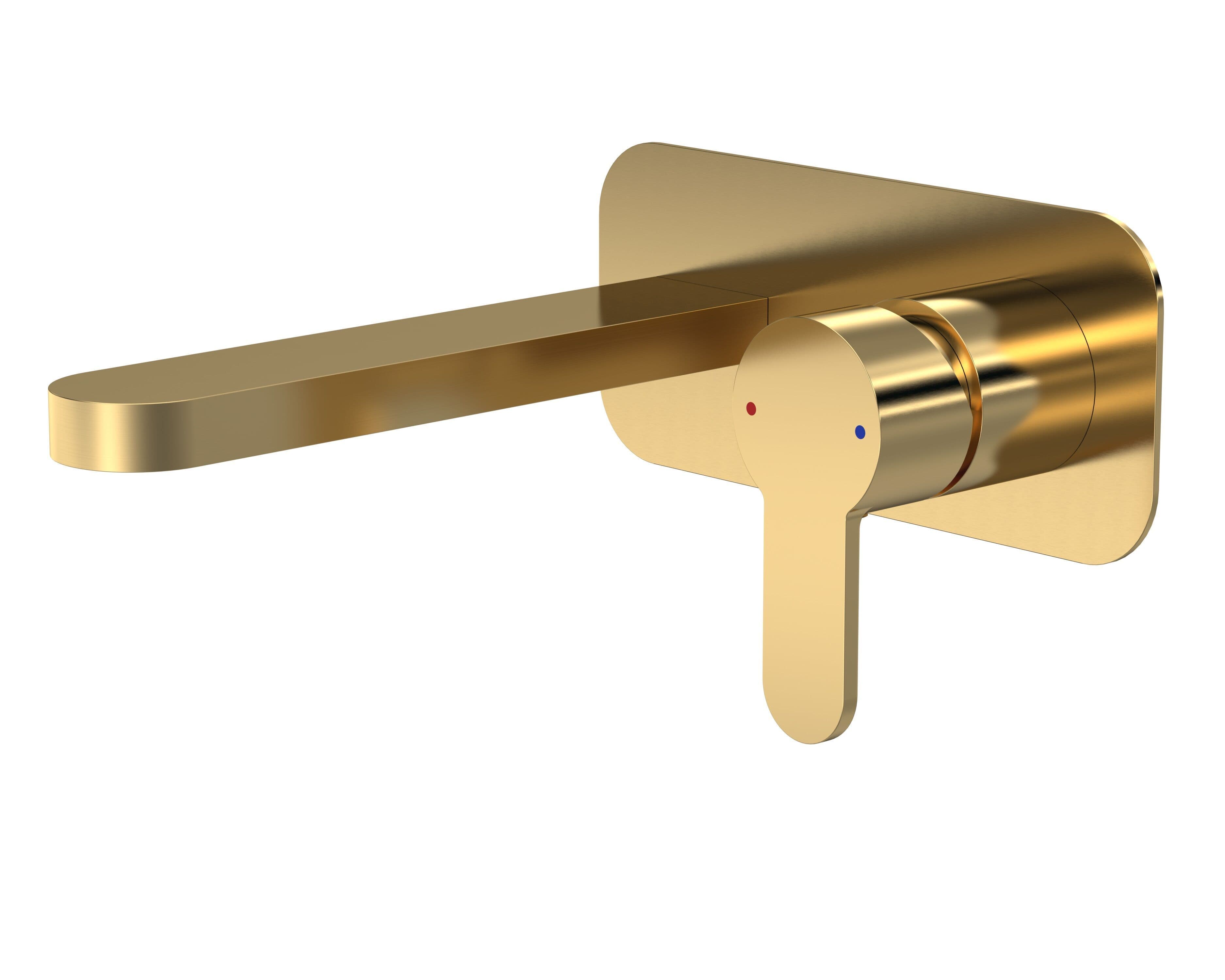 Wall Mount 2 Tap Hole Basin Mixer Tap Back Plate Brushed Brass