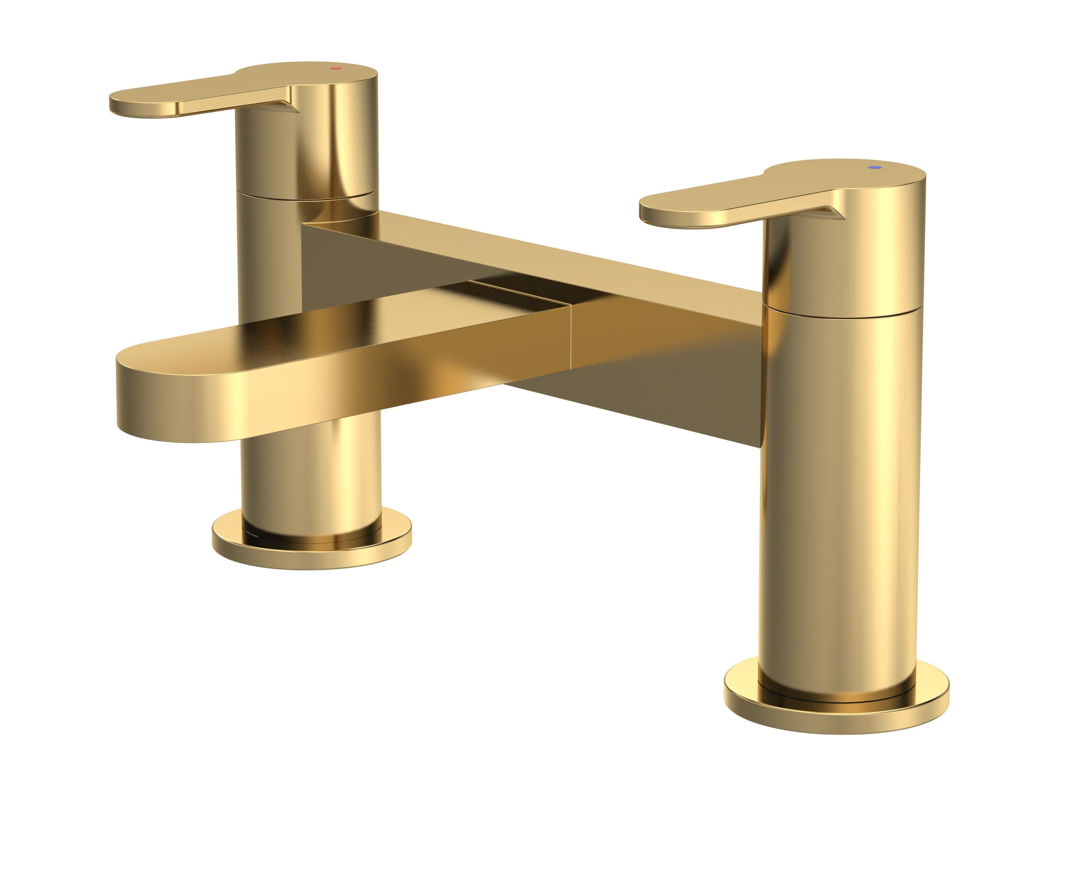 Round Deck Mounted Bath Filler Tap Brushed Brass