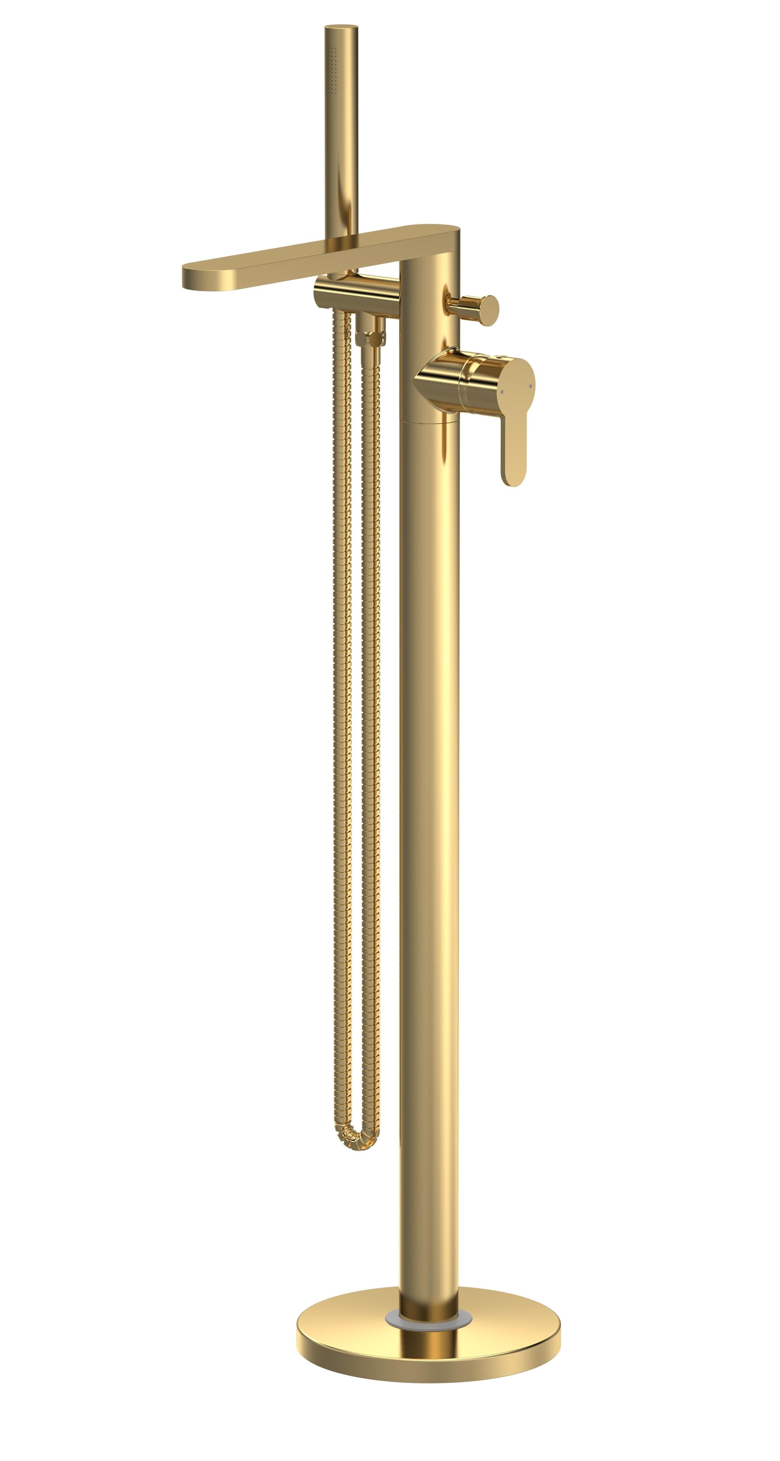 Freestanding Round Bath Shower Mixer Tap Brushed Brass