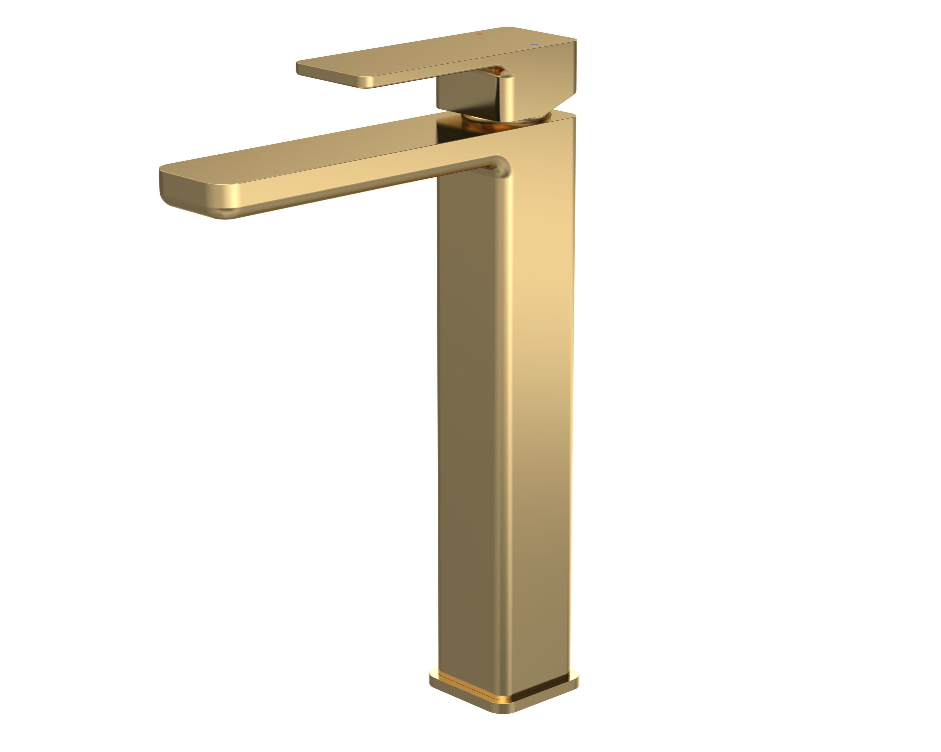 Square High Rise Mono Basin Mixer Tap Brushed Brass