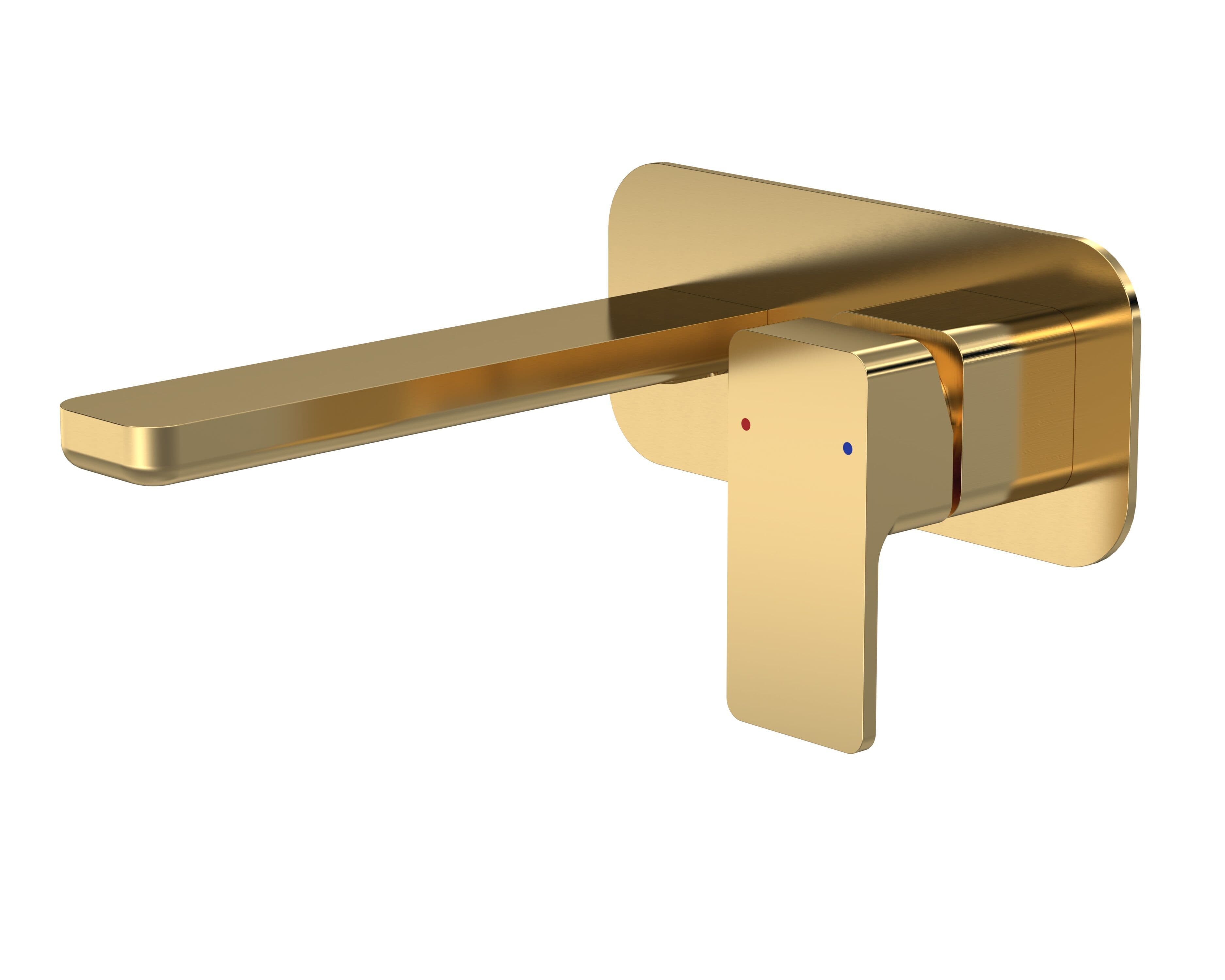 Wall Mount 2 Tap Hole Basin Mixer Tap Back Plate Brushed Brass