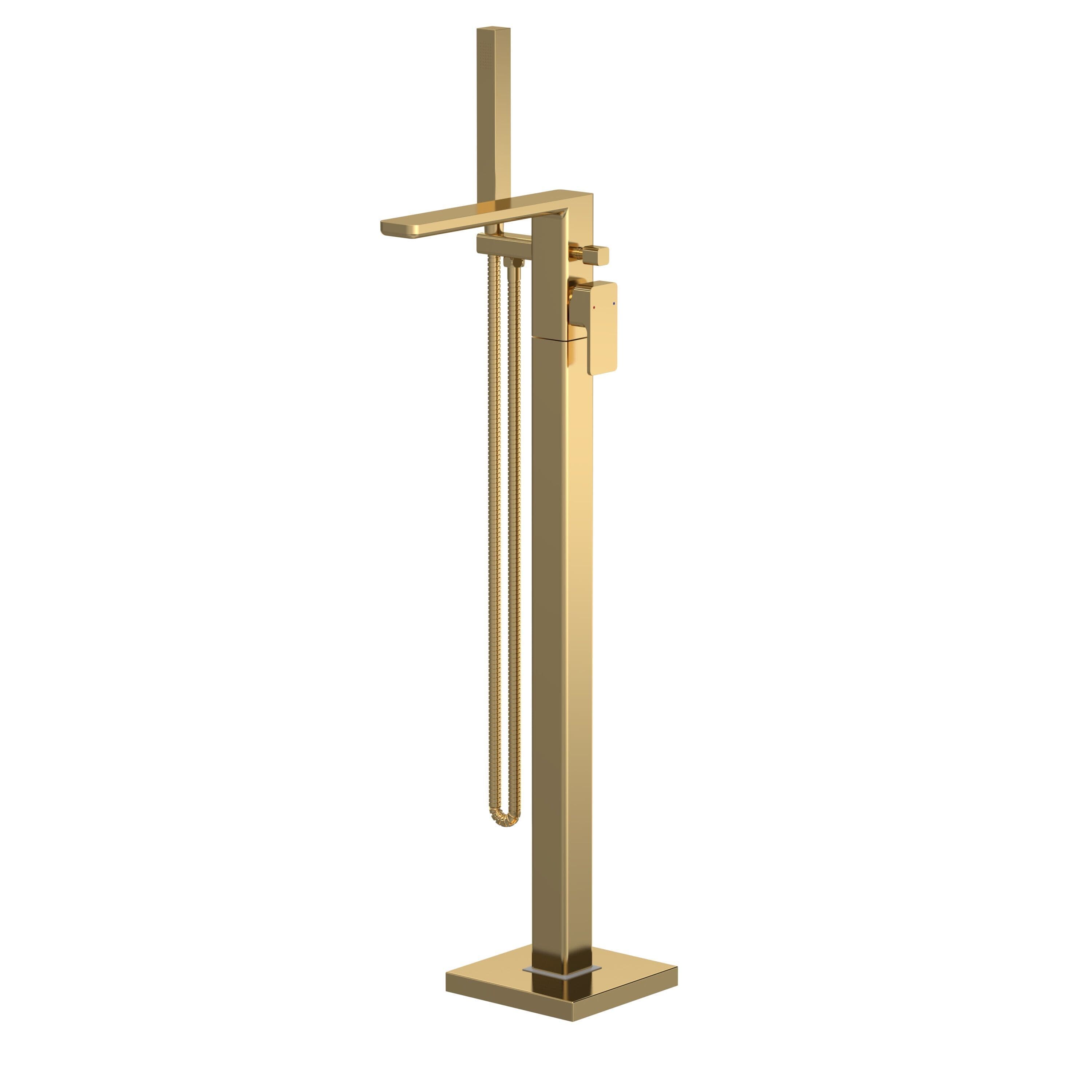 Freestanding Square Bath Shower Mixer Tap Brushed Brass
