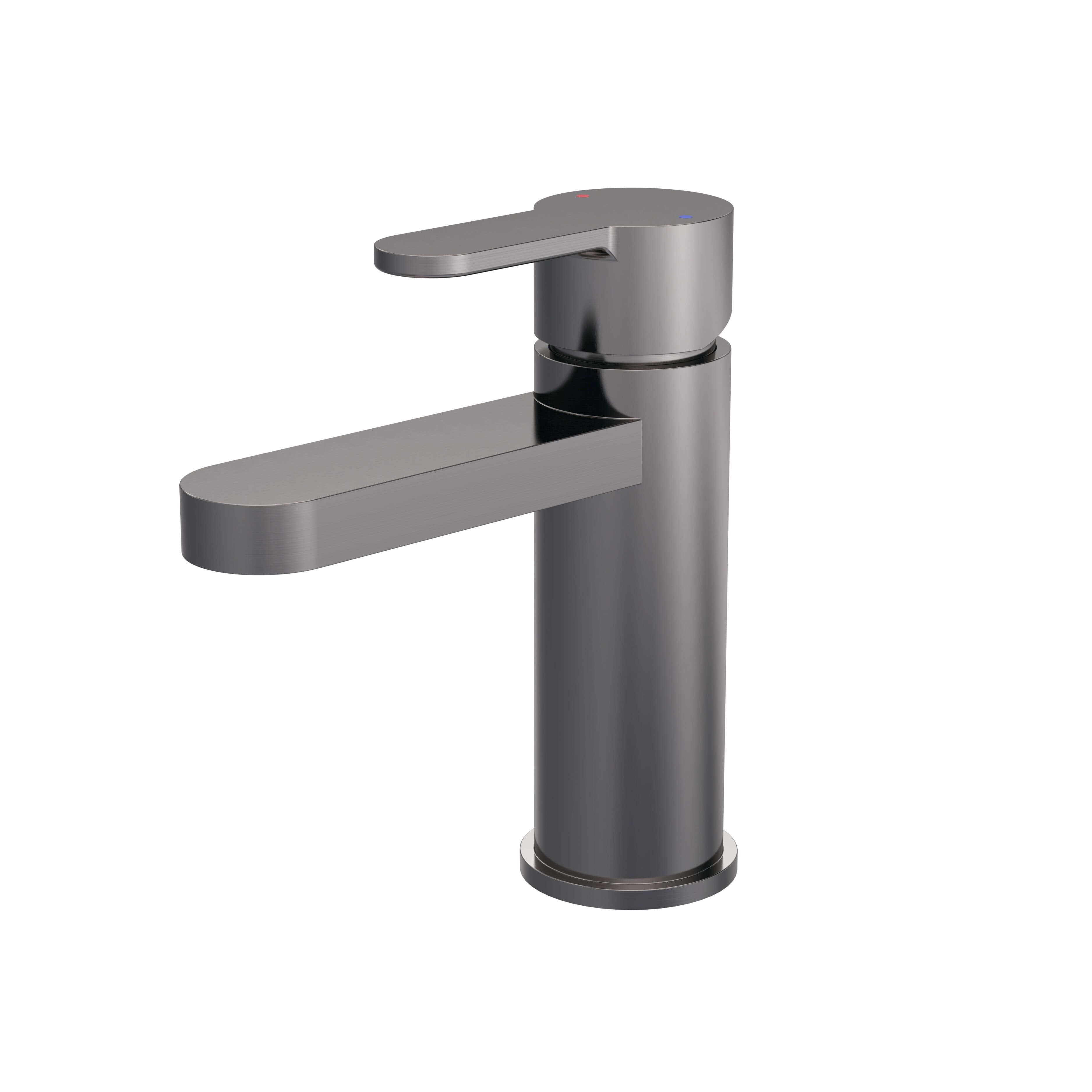 Round Mono Basin Mixer Tap Push Button Waste Brushed