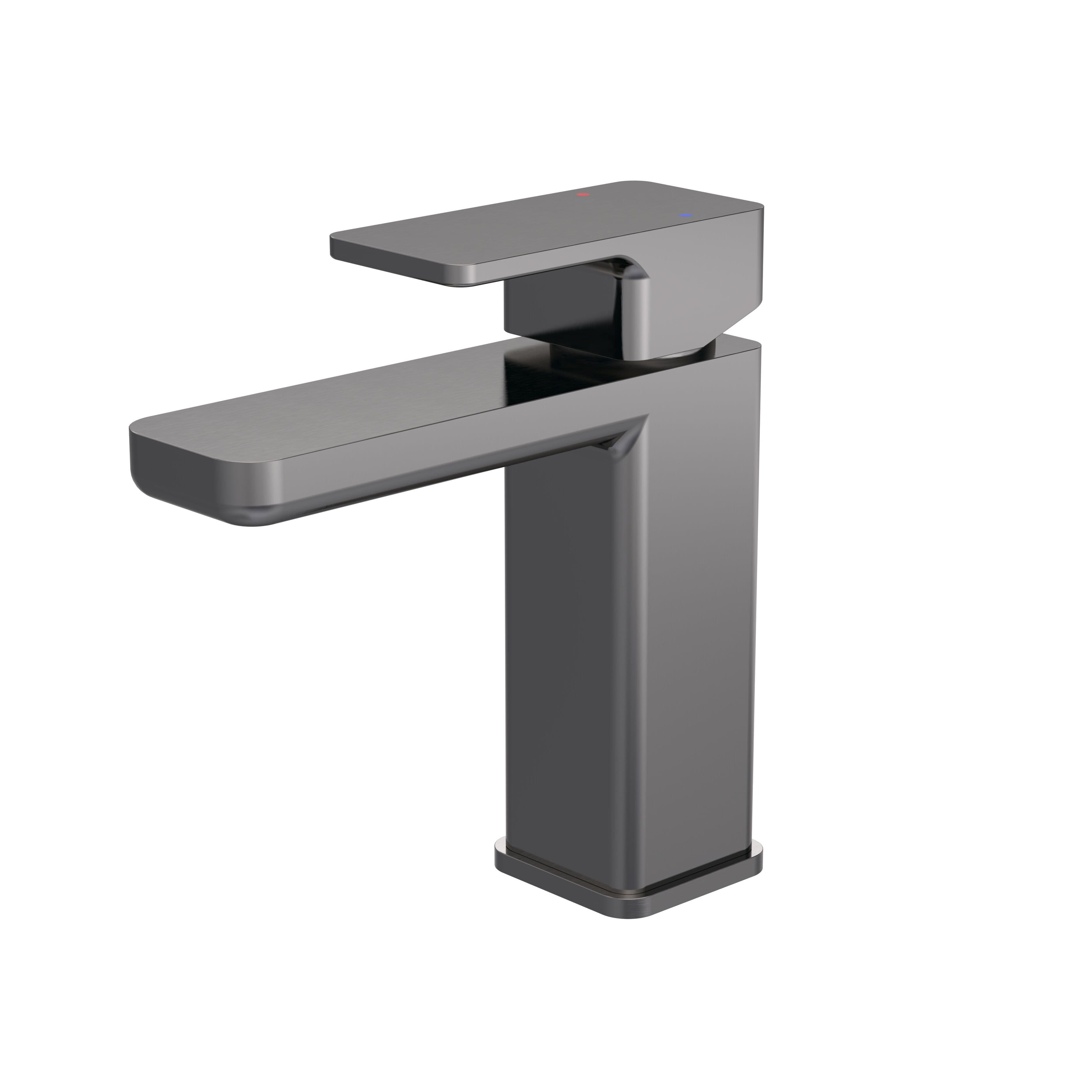 Square Mono Basin Mixer Tap Push Button Waste Brushed