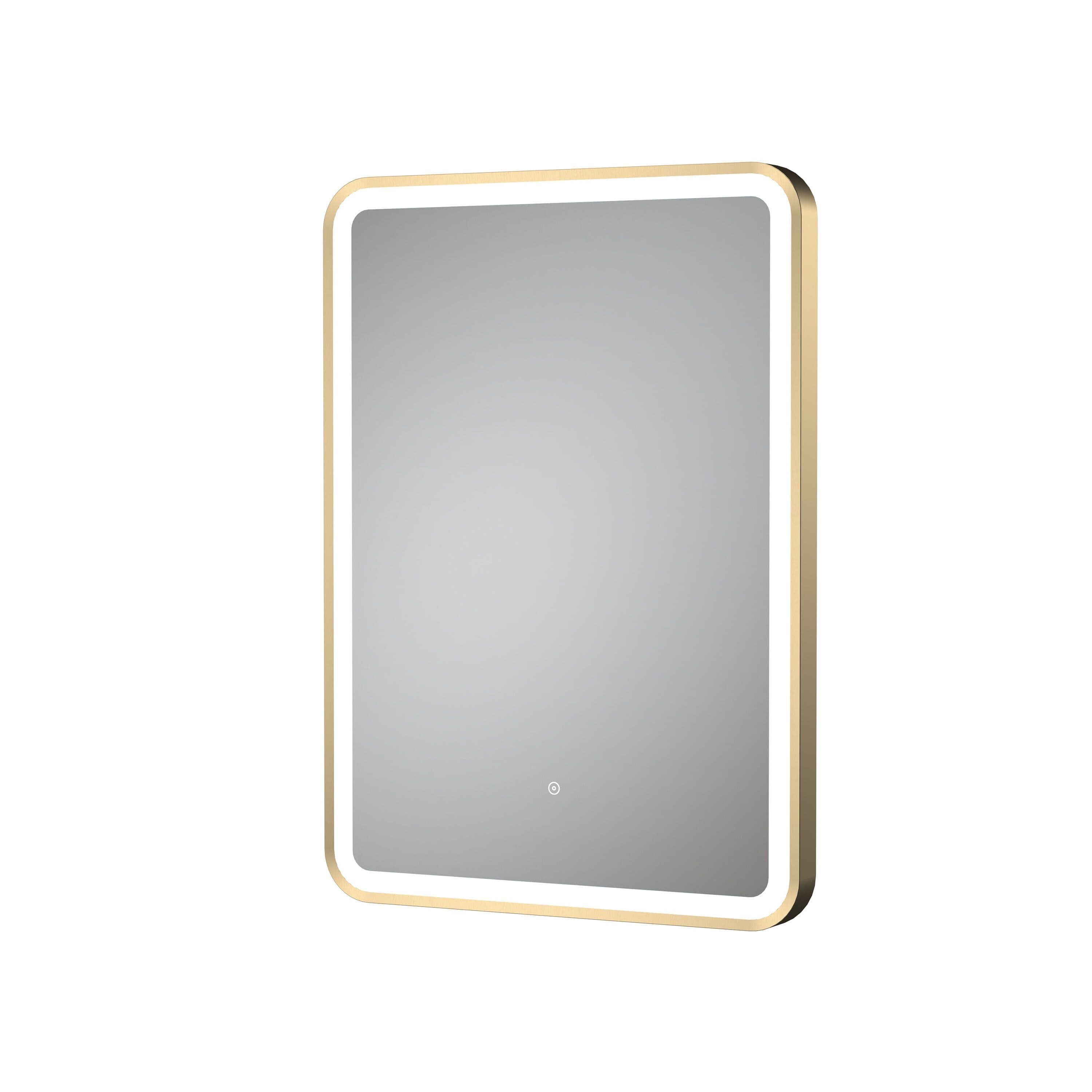 LED Touch Sensor Mirror Demister Brushed Brass 700mm x 500mm