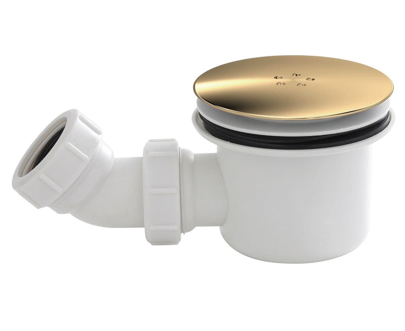 Resin Shower Tray Mega Flow Waste Brushed Brass Top