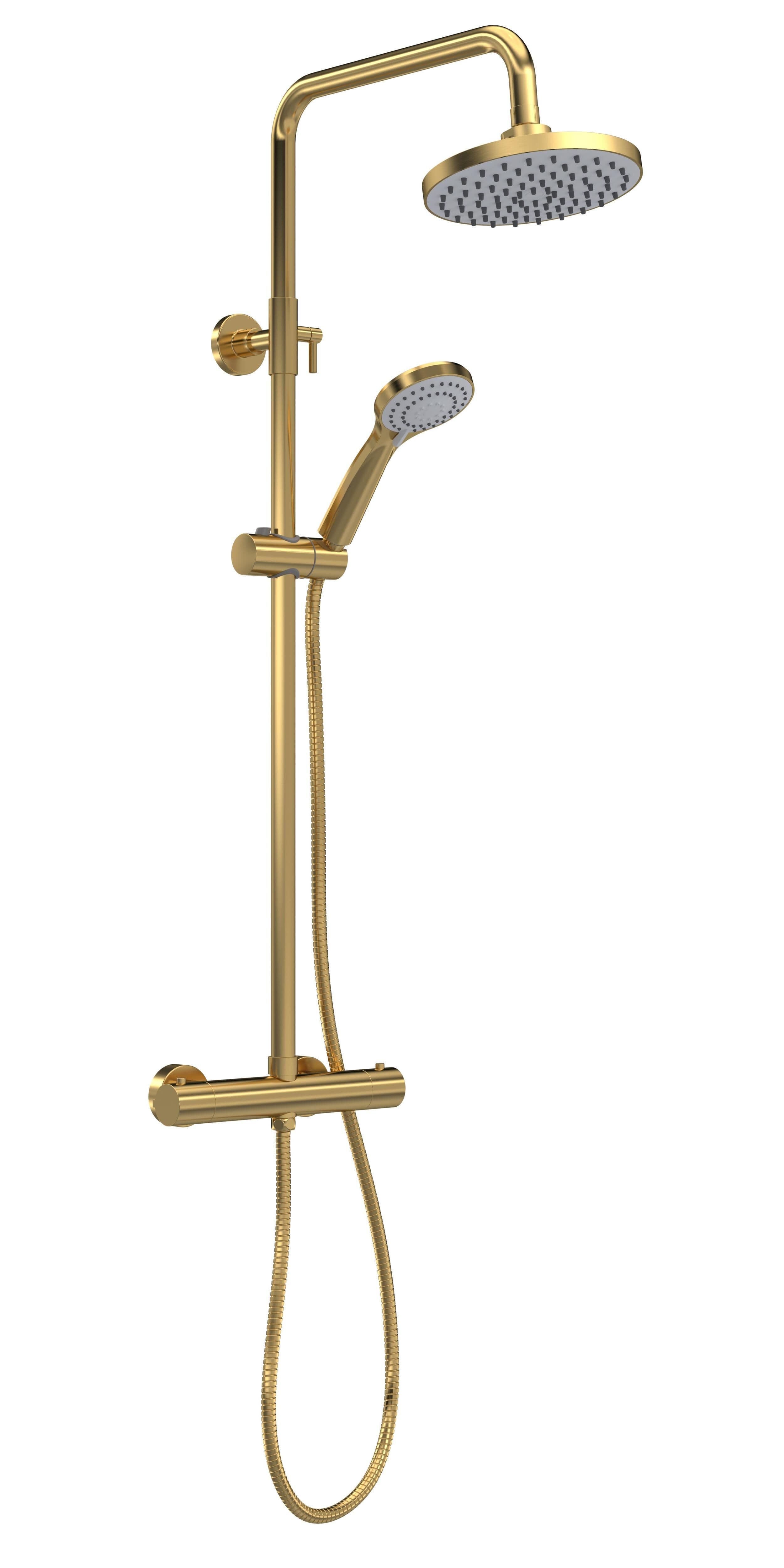 Thermostatic Shower Kit Fixed HeadAdjustable Handset Brushed Brass