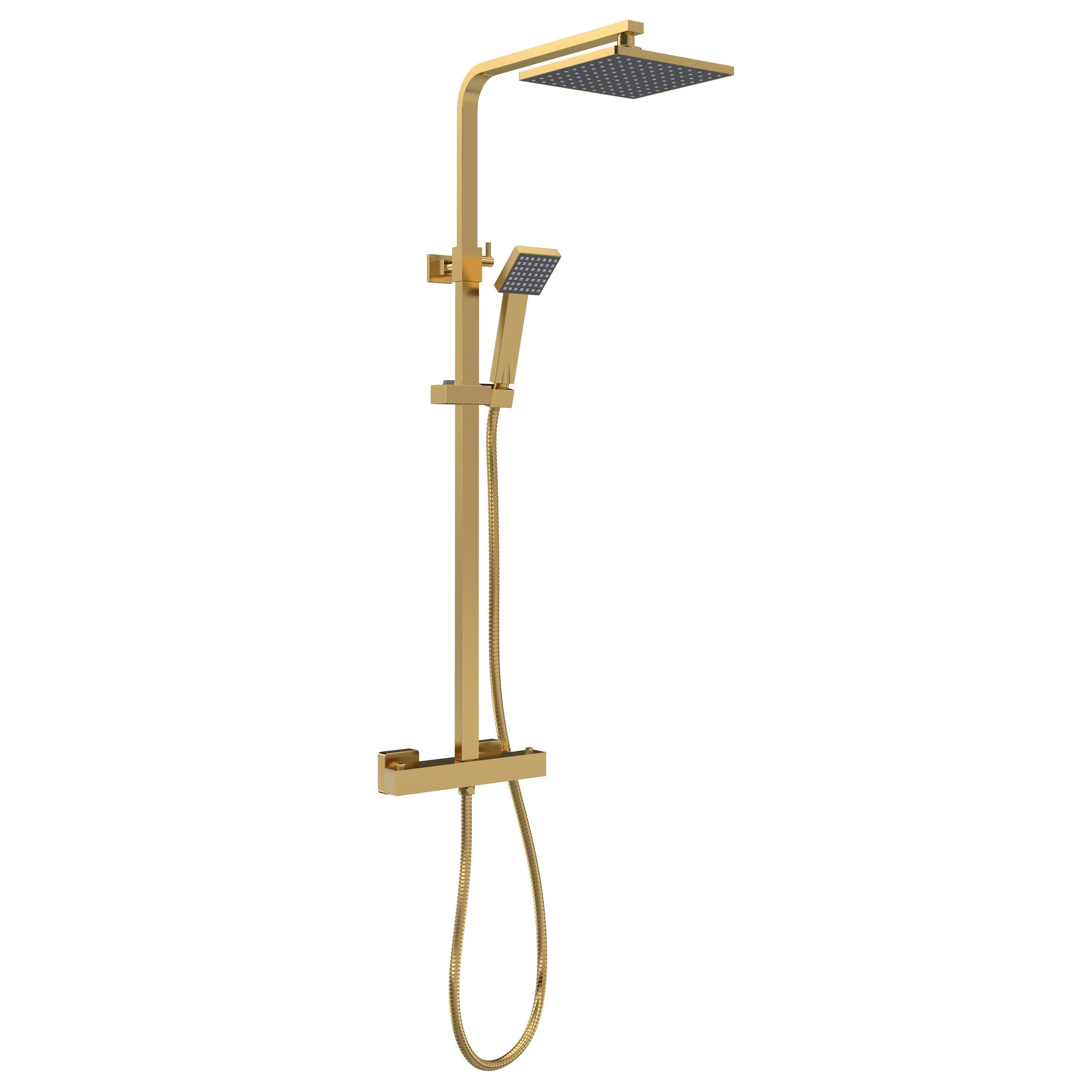 Thermostatic Shower Kit Fixed Head Adjustable Handset Brushed Brass