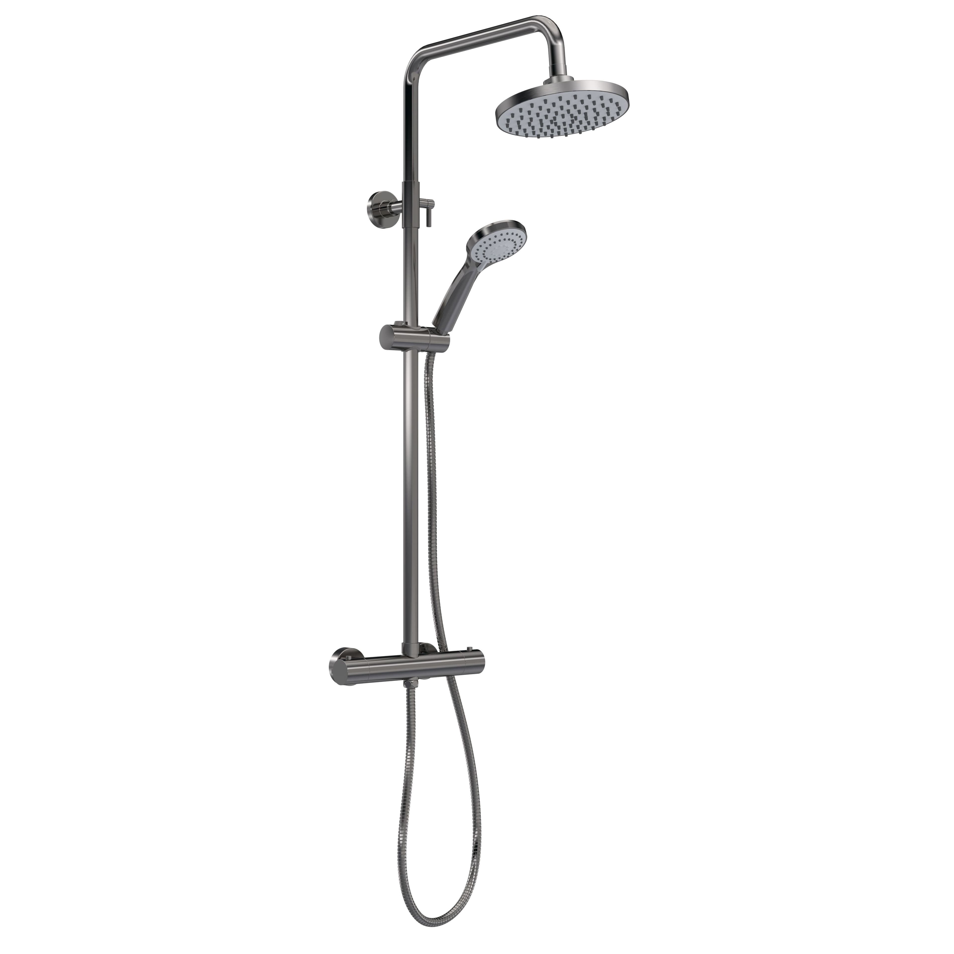 Thermostatic Shower Kit Fixed HeadAdjustable Handset Brushed
