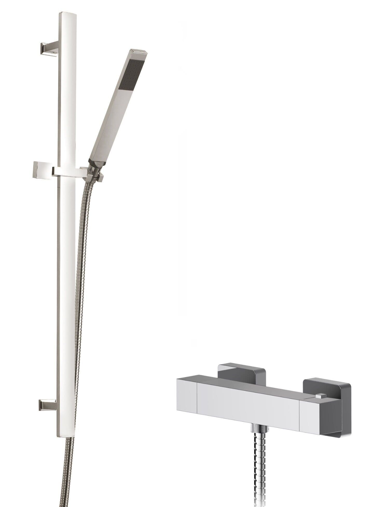 Ripple Square Bar Valve Sheer Slide Rail Shower Kit Chrome