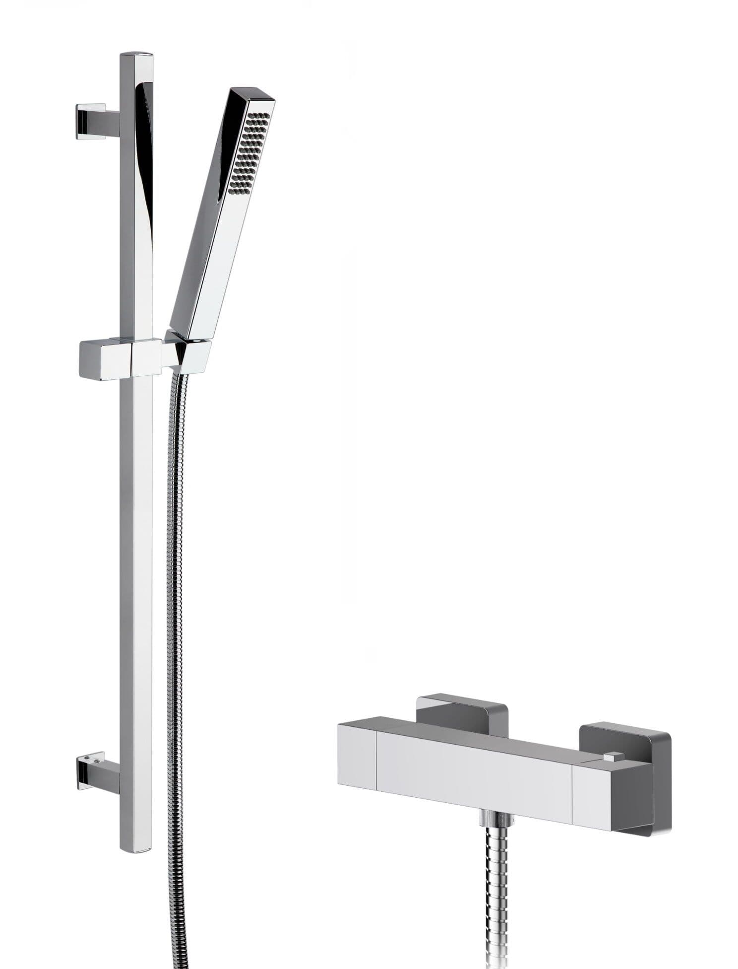 Ripple Square Bar Valve Slide Rail Shower Kit Chrome