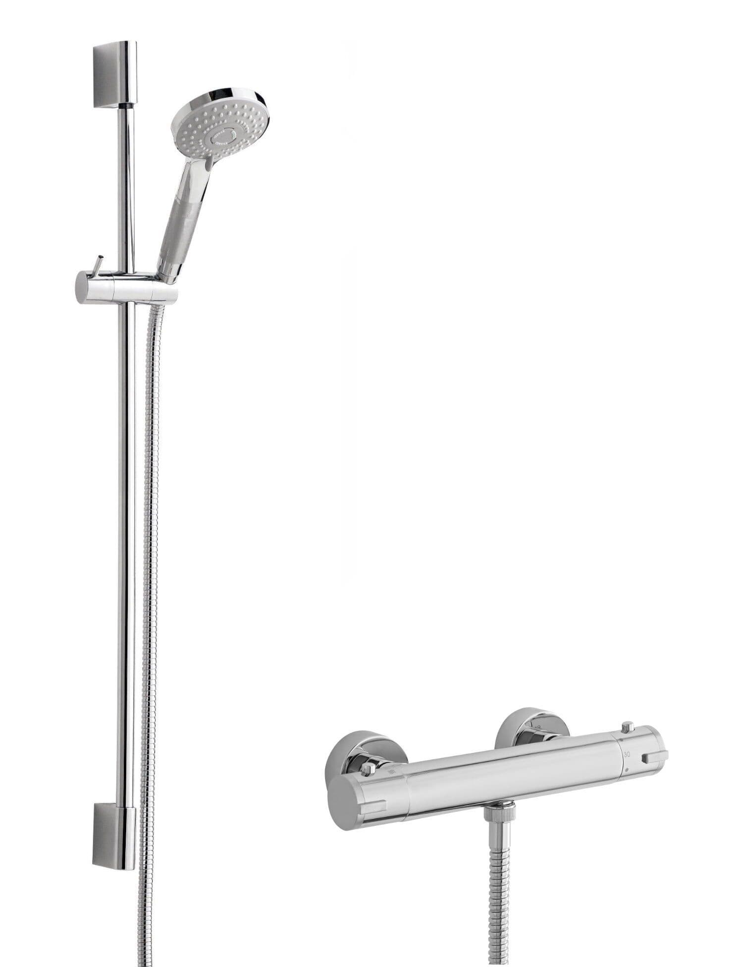 Minimalist Round Bar Valve Slimline Slide Rail Shower Set Chrome