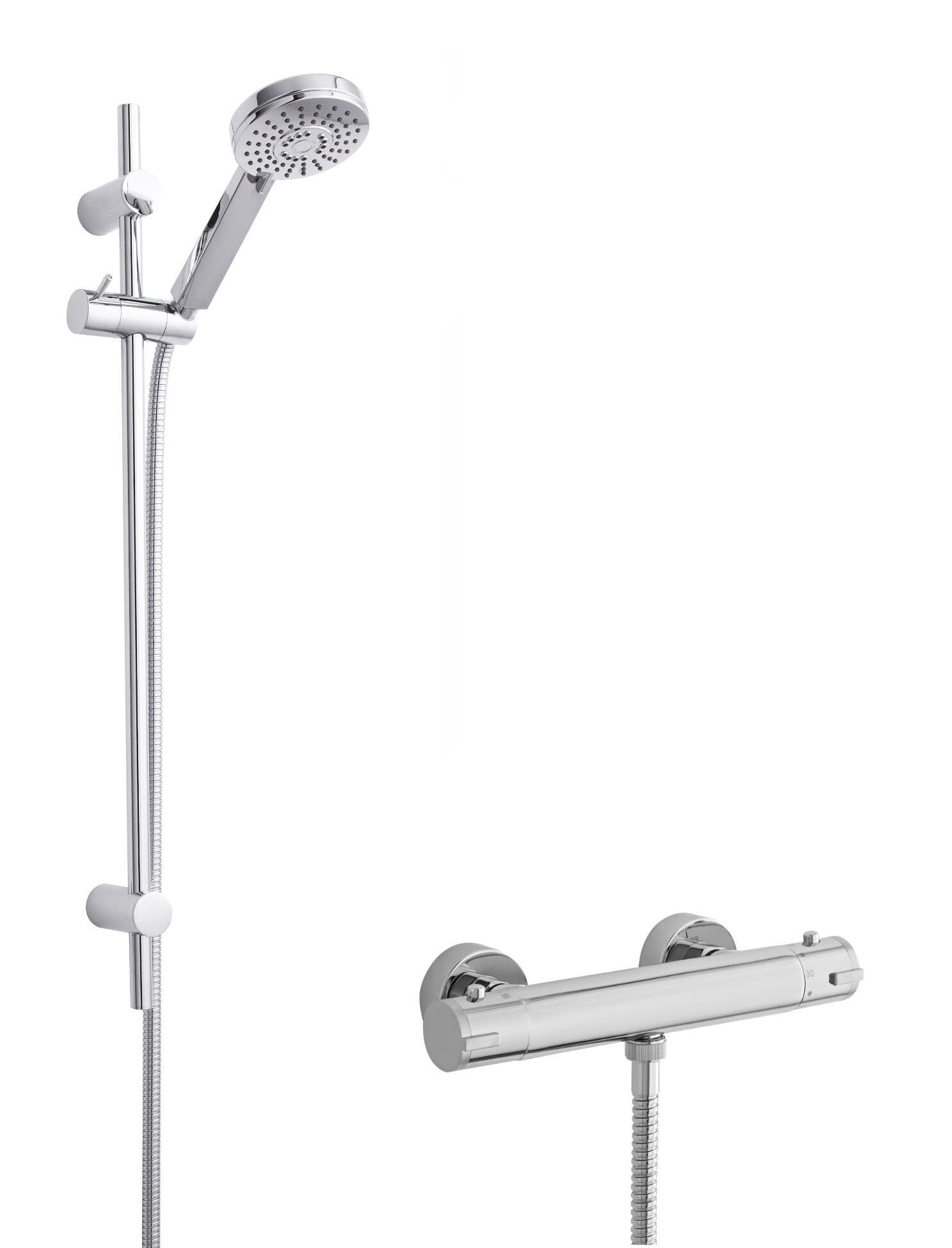 Round Bar Valve Water Saving Slide Rail Kit Shower Set Chrome