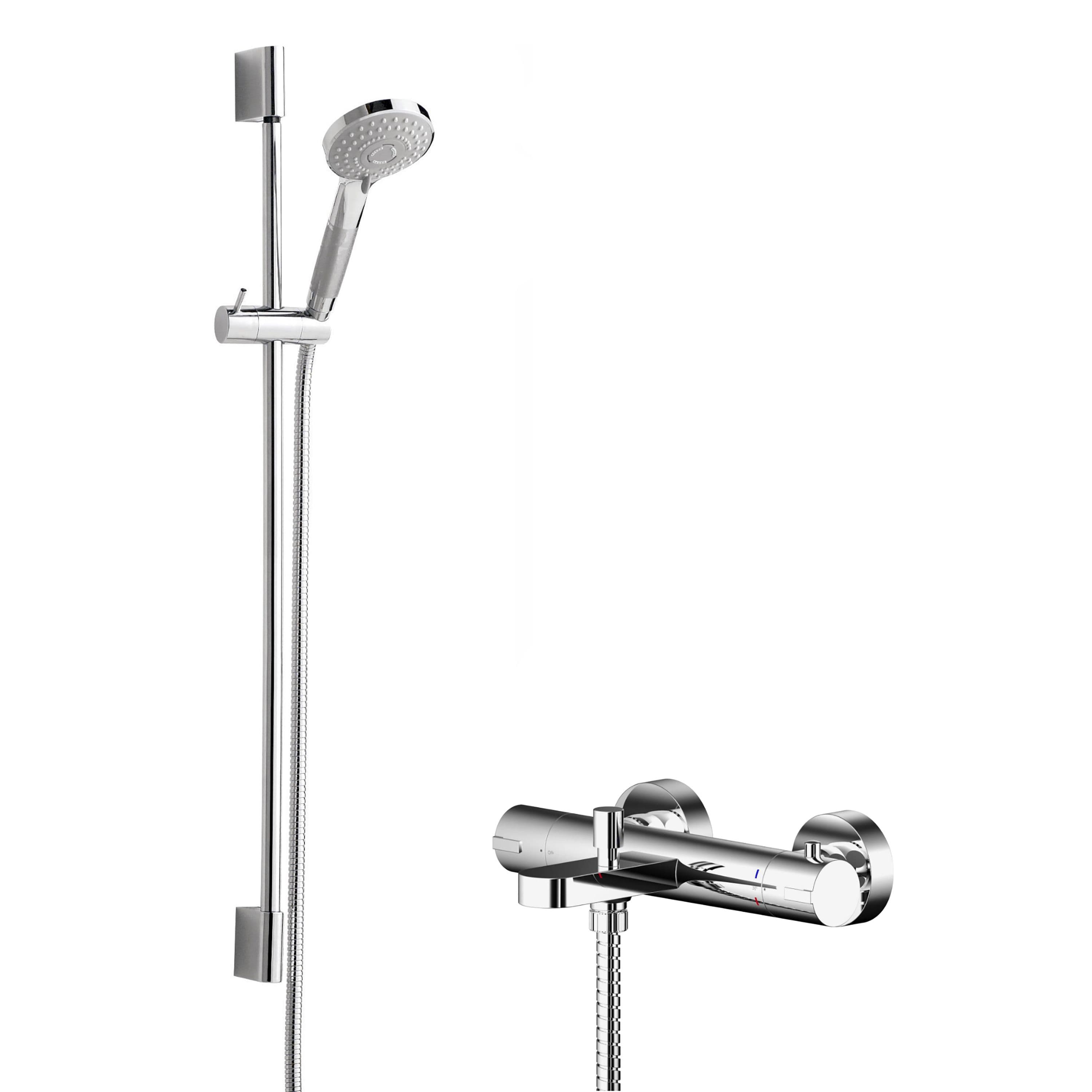 Wall Mount Thermostatic Bath Shower Mixer Tap Slide Rail Kit Chrome
