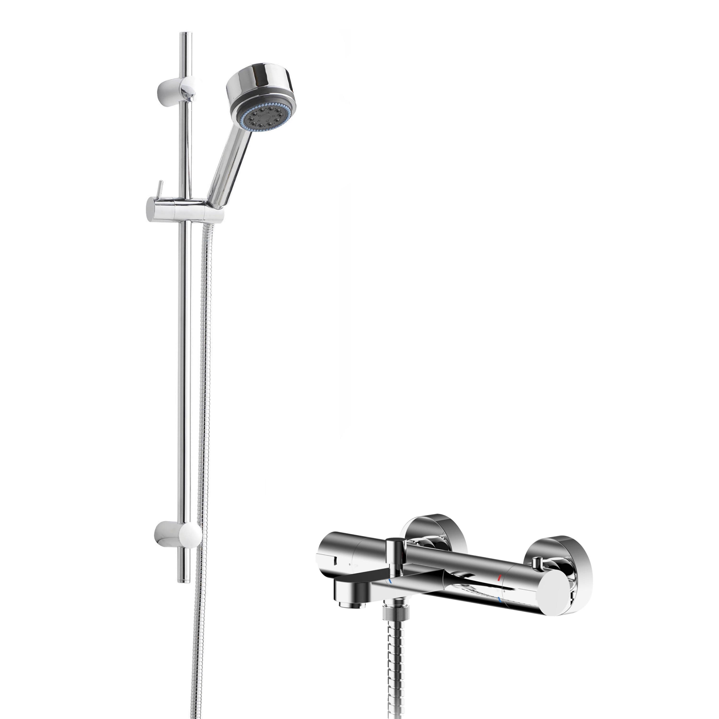 Wall Mount Thermostatic Bath Shower Mixer Tap Slide Rail Kit Chrome