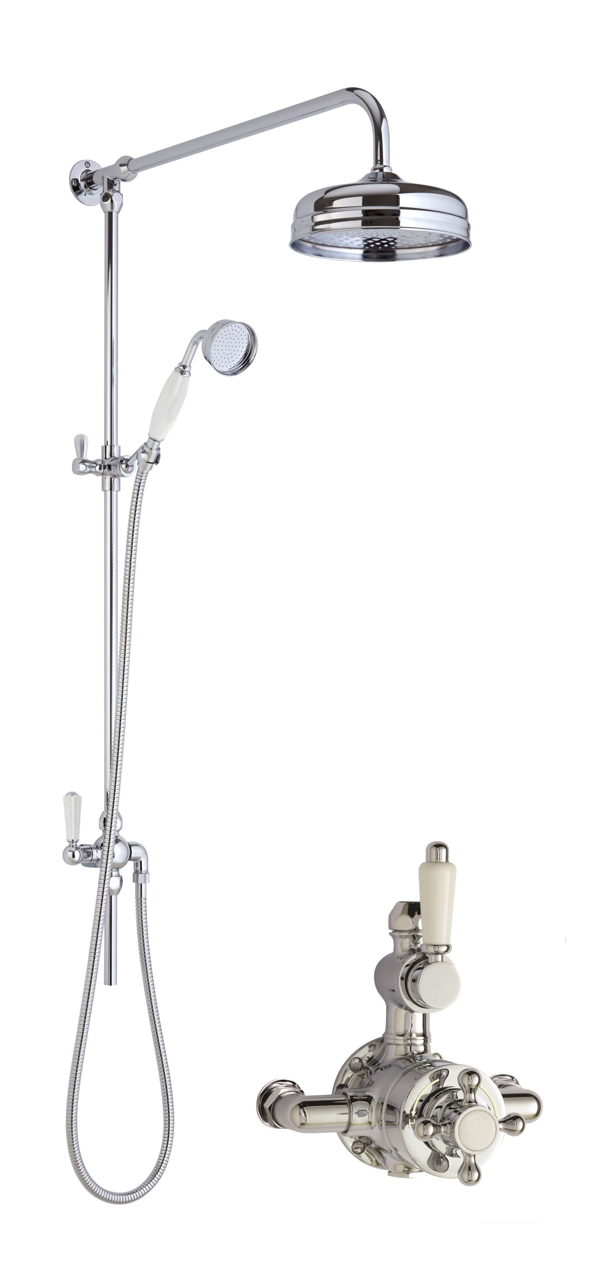 Traditional Twin Exposed Valve Rigid Riser Shower Set Chrome
