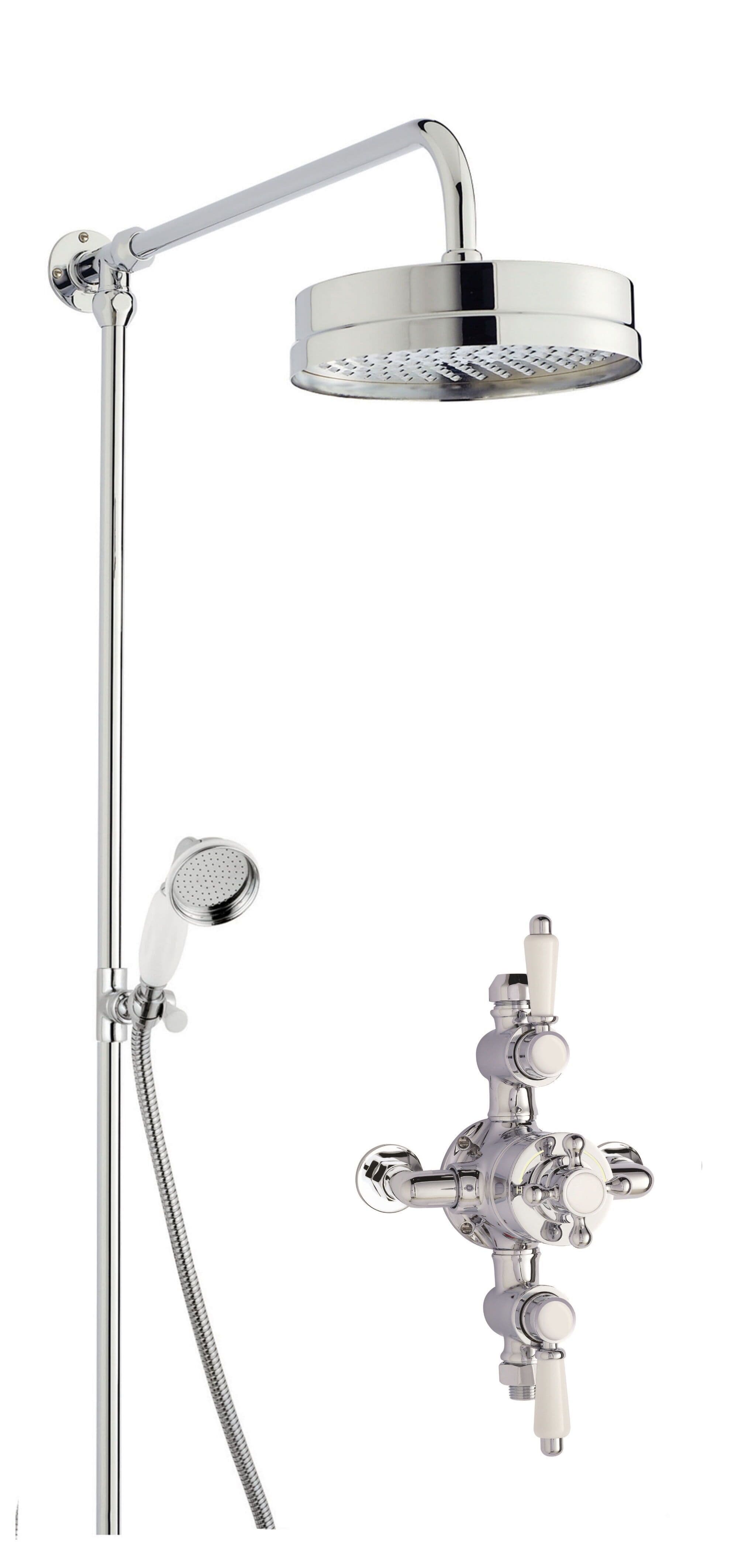 Traditional Triple Exposed Valve Rigid Riser Shower Set Chrome