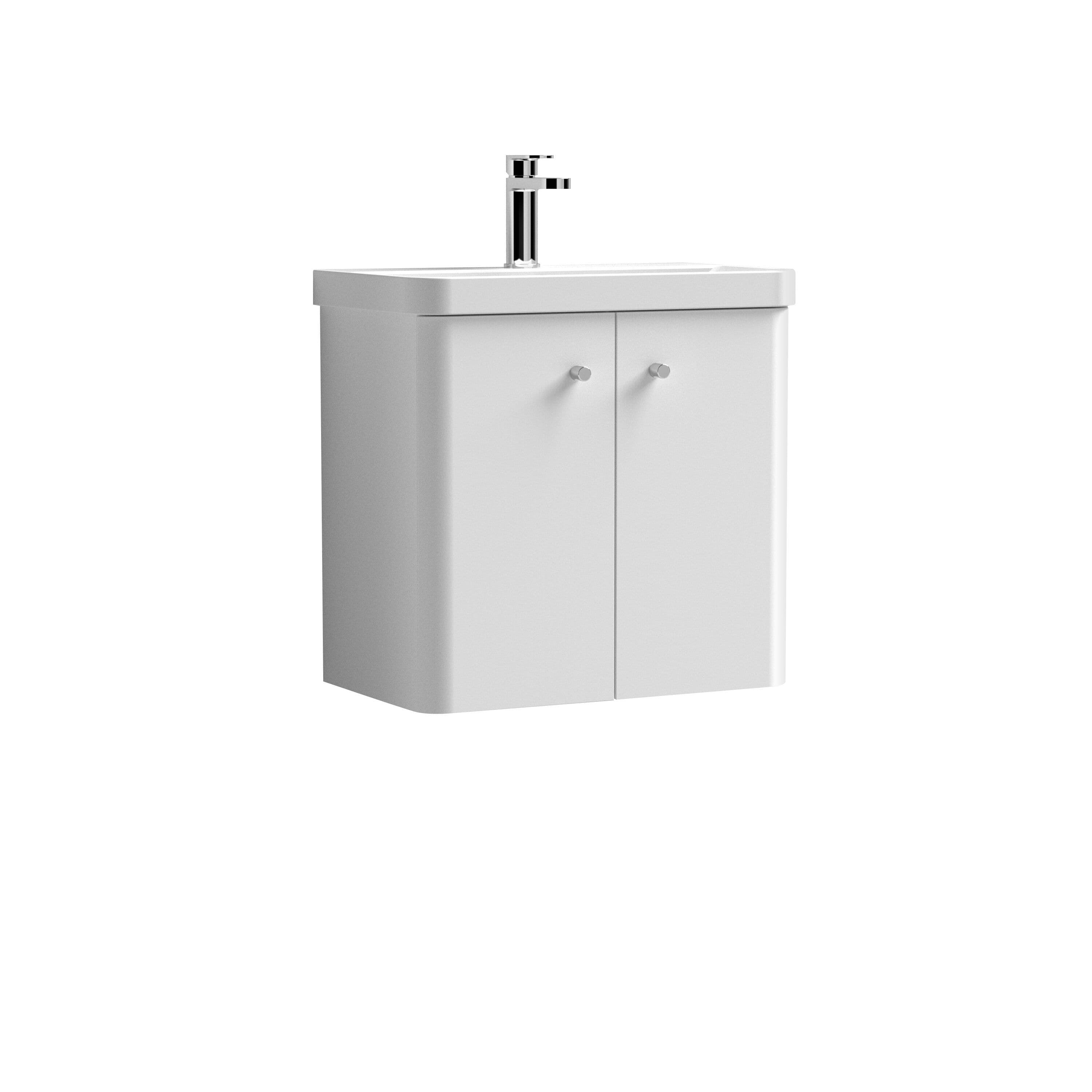 Wall Hung 2 Door Vanity Unit Ceramic Sink Gloss 600mm