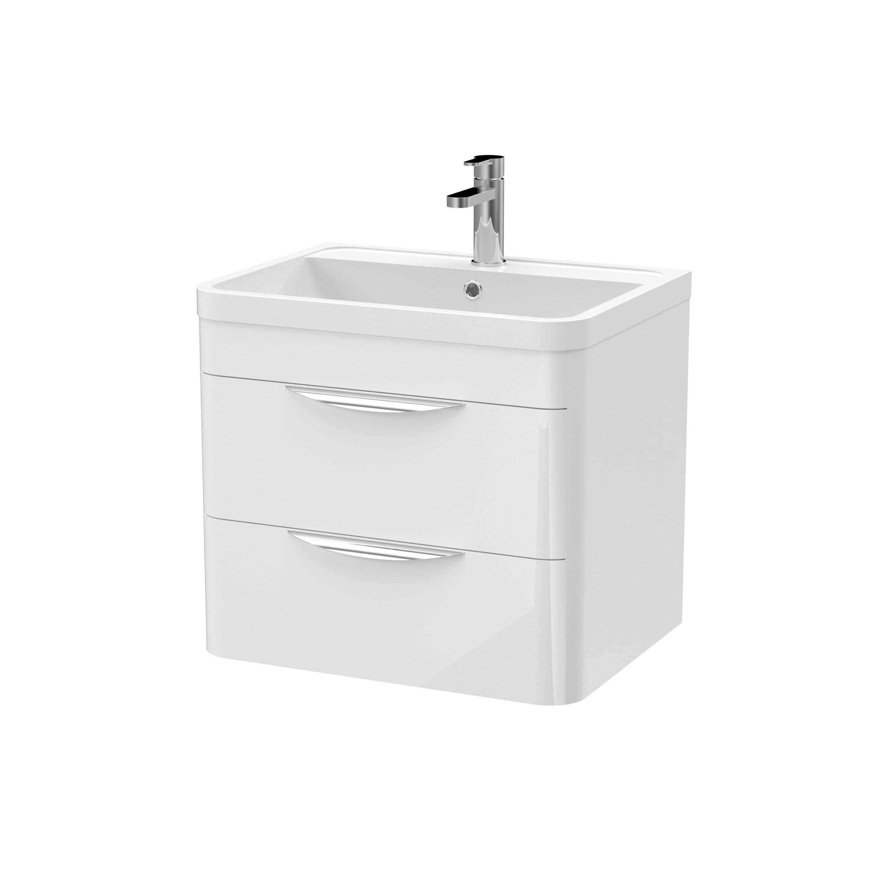 Wall Hung 2 Drawer Vanity Unit Ceramic Basin Gloss 600mm